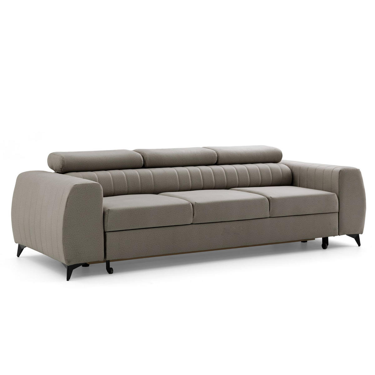 3-SITZER Sofa PIERO mit Schlaffunktion 125x195 Velours Beige - Beige/Schwarz, Holz/Textil (260/90/100cm) - Muffo