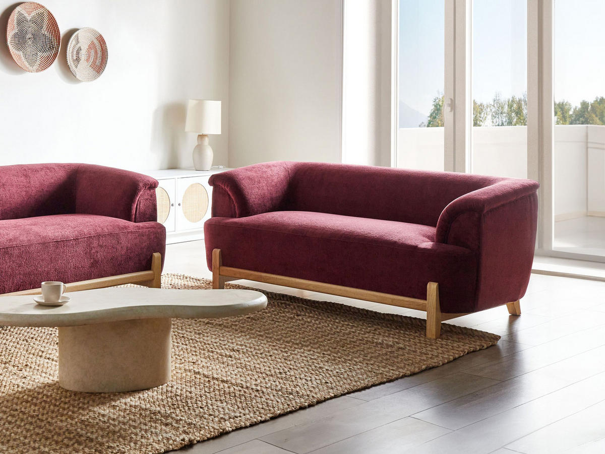 2-SITZER-SOFA Chenillegewebe Burgunderrot Alnor - Dunkelrot, Textil (162/67/85cm) - Beliani