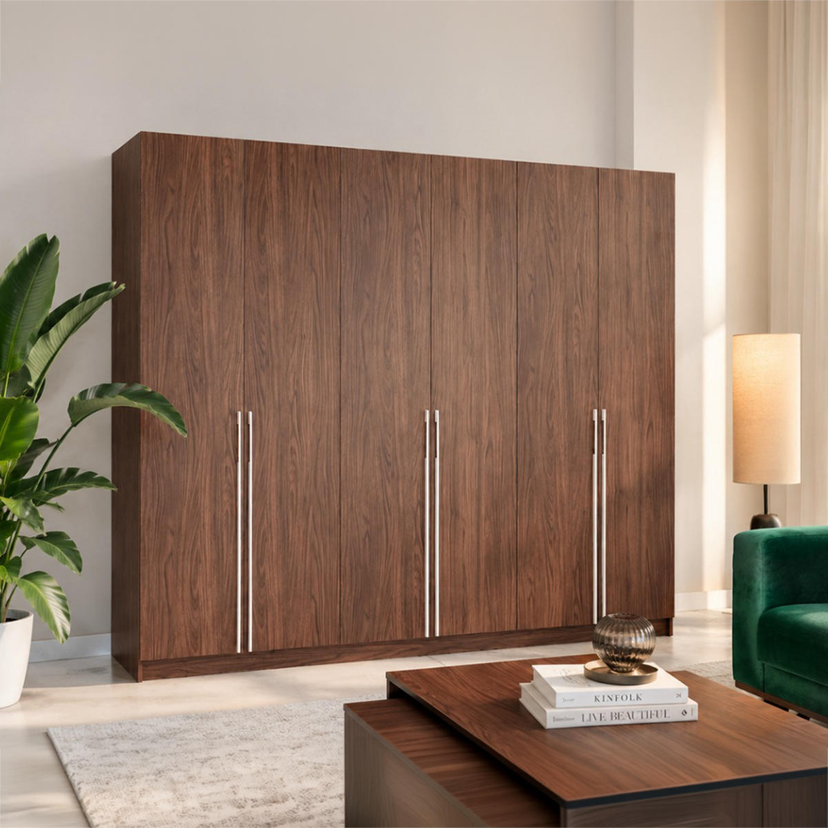 DREHTÜRENSCHRANK ROSA II 6D 230/210/55 cm 6-türig Nussbaum - Nussbaumfarben/Schwarz, Holz/Holzwerkstoff (230/210/55cm) - imoebel24
