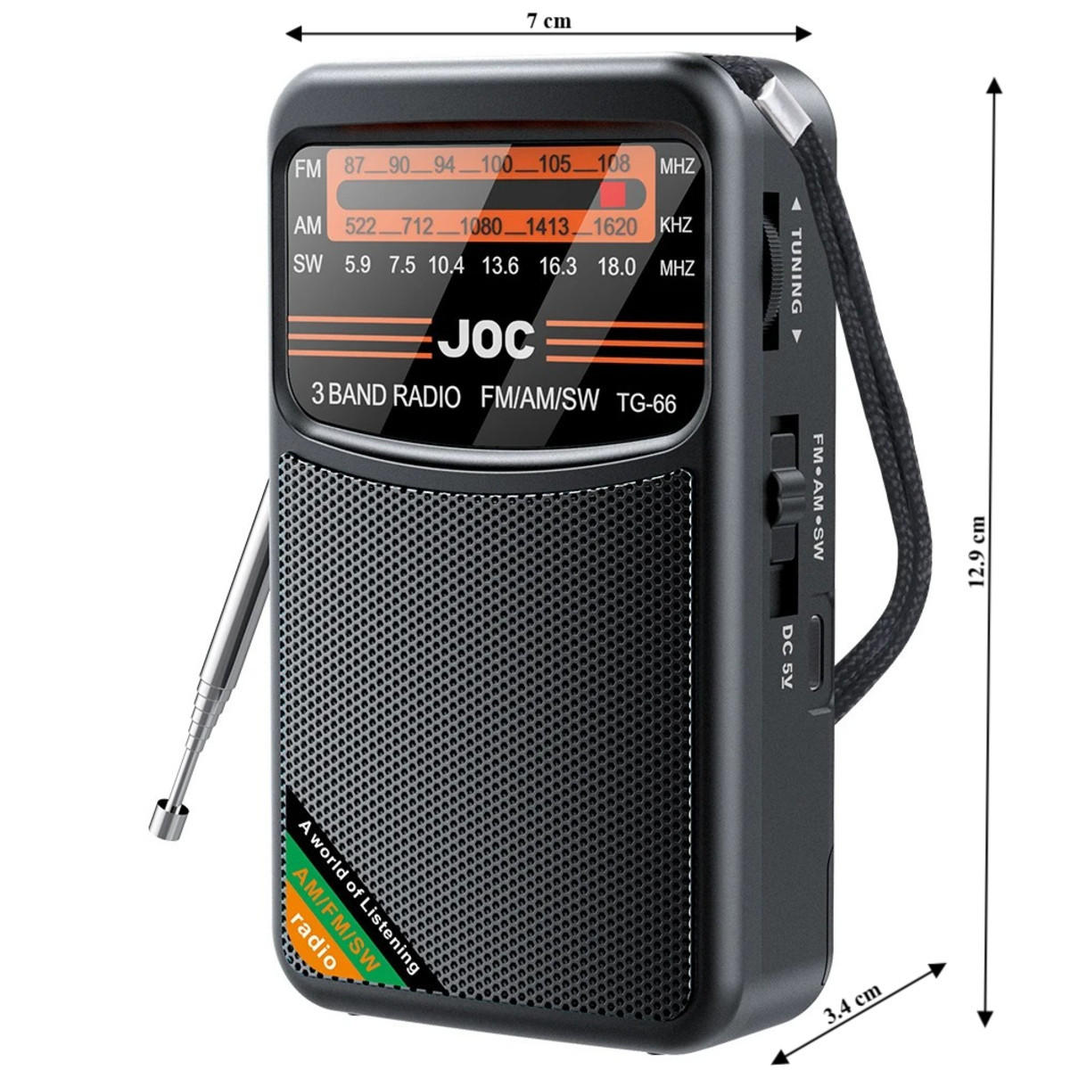 RADIO 7/3.4/12.9 cm - Schwarz, Kunststoff (7/3.4/12.9cm) - Authentics