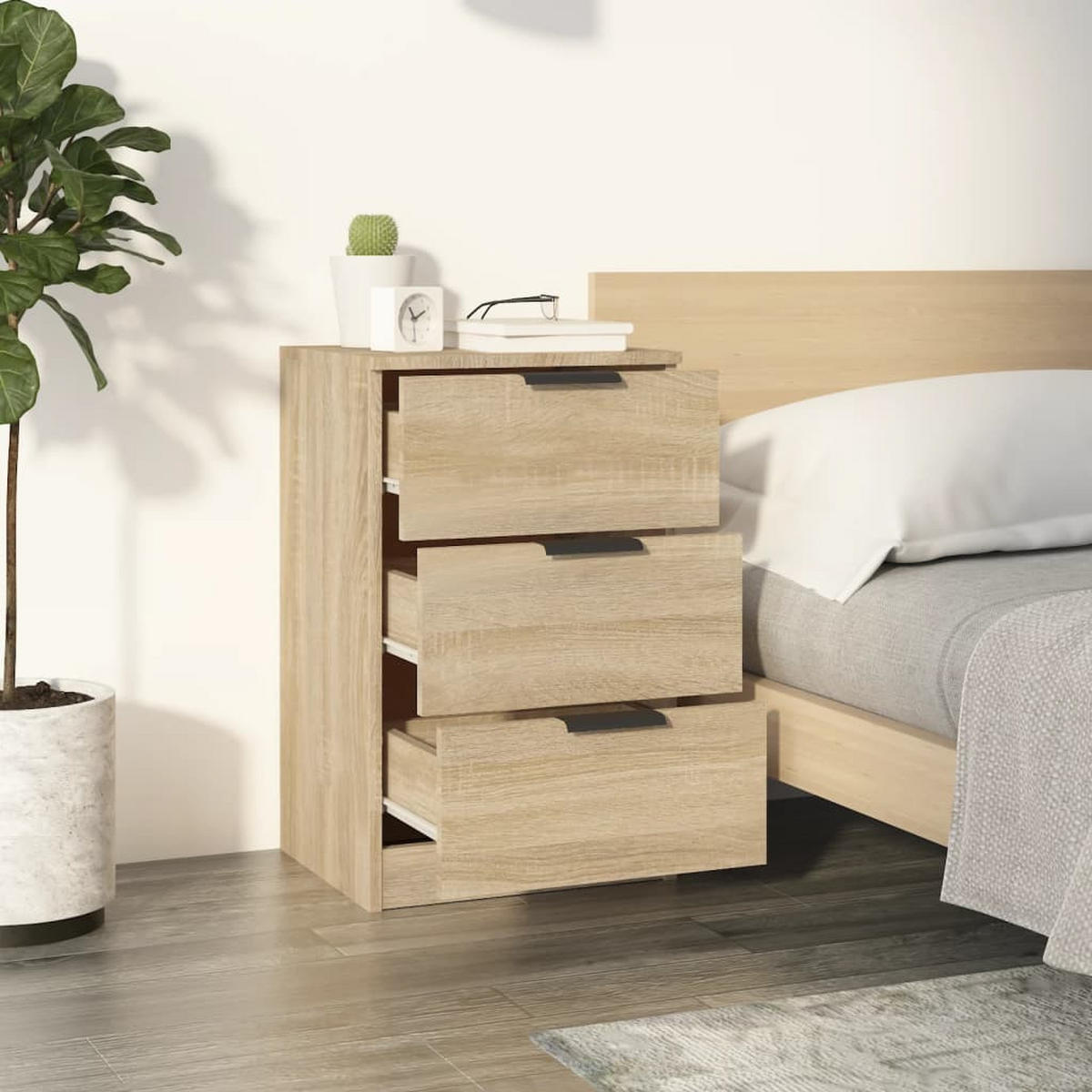 NACHTTISCH 2-teilig mit 3 Schubladen 40/36/65 cm in Sonoma-Eiche Dekor - Schwarz/Sonoma Eiche, Holz (40/65/36cm) - vidaXL