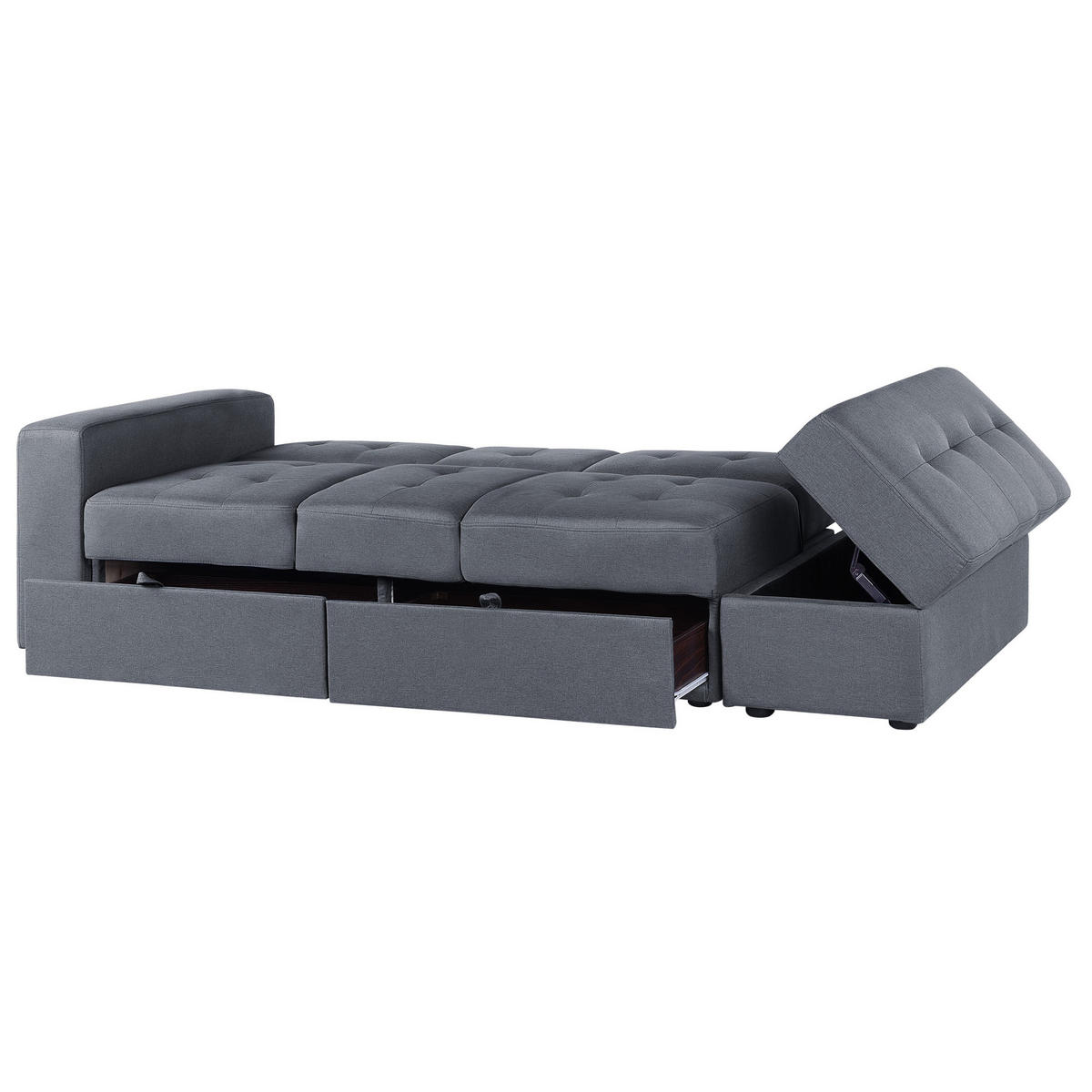 3-SITZER-SCHLAFSOFA dunkelgrau mit Stauraum Ottomane Falster - Grau, Textil (210/71/94cm) - Beliani