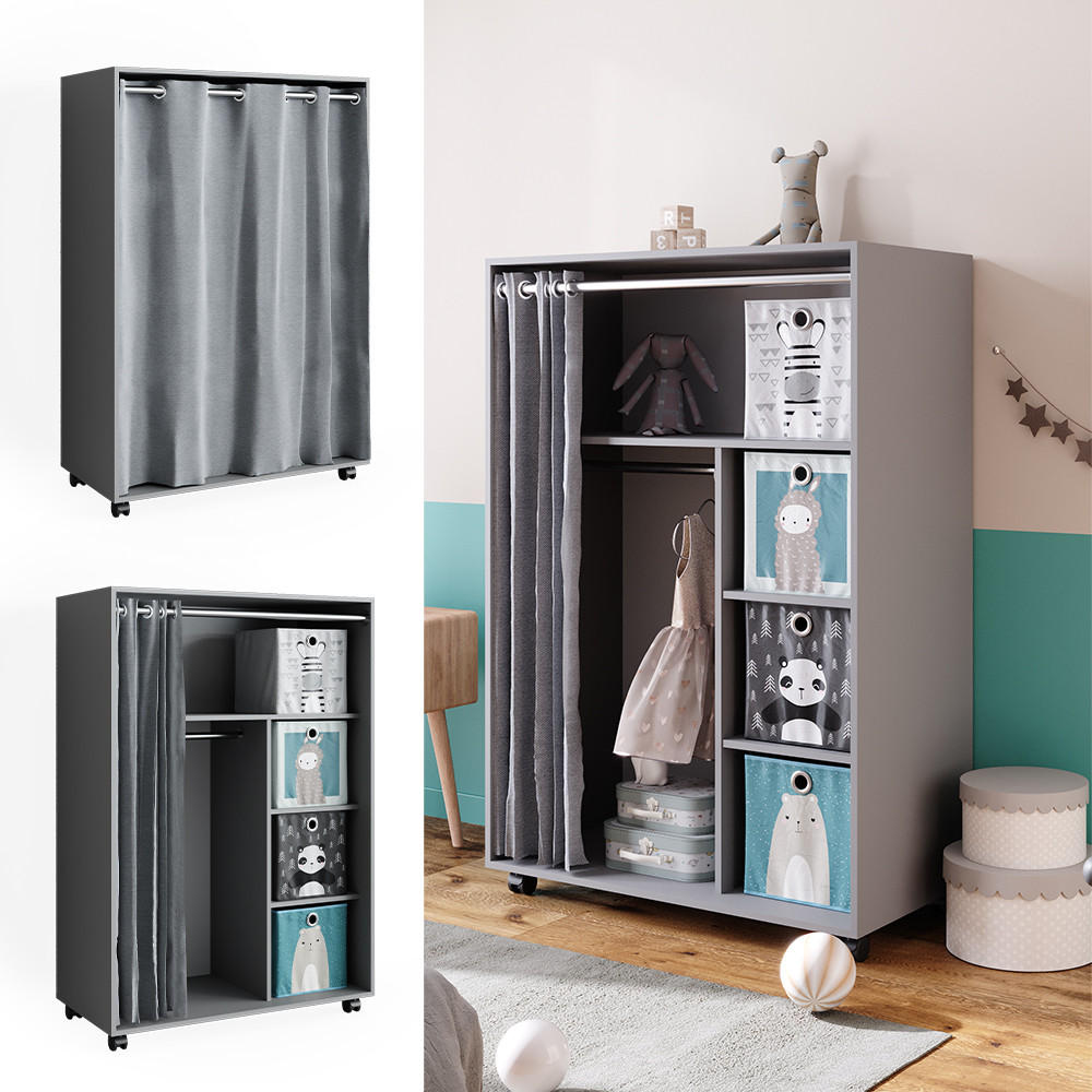 KLEIDERSCHRANK Doros Grau 100 x 146.6 cm mit Faltboxen - Grau, Holzwerkstoff (100/146.6/50cm) - Vicco