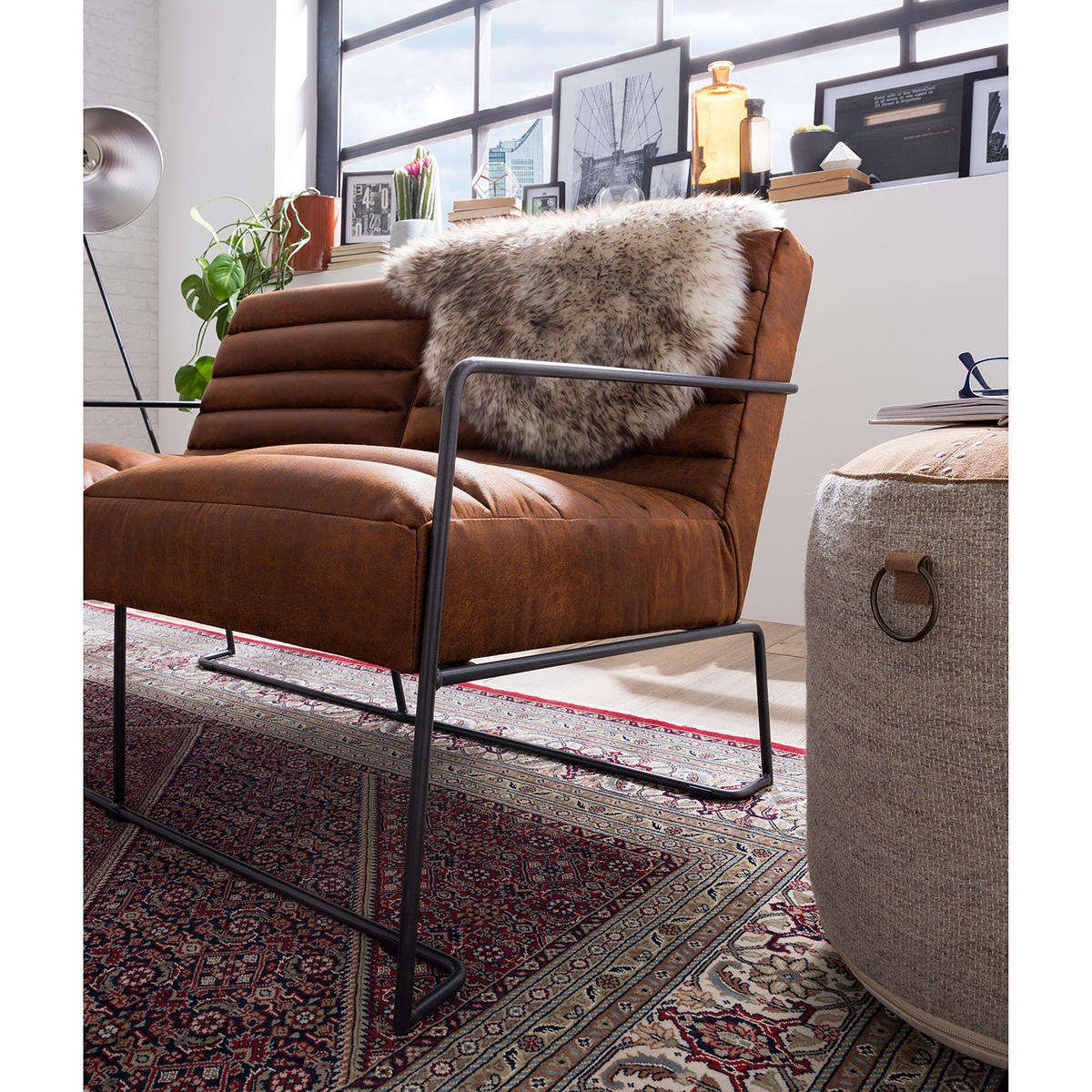 2-SITZER SOFA - Antiklederlook - Braun, Textil (121/81/78cm) - home24