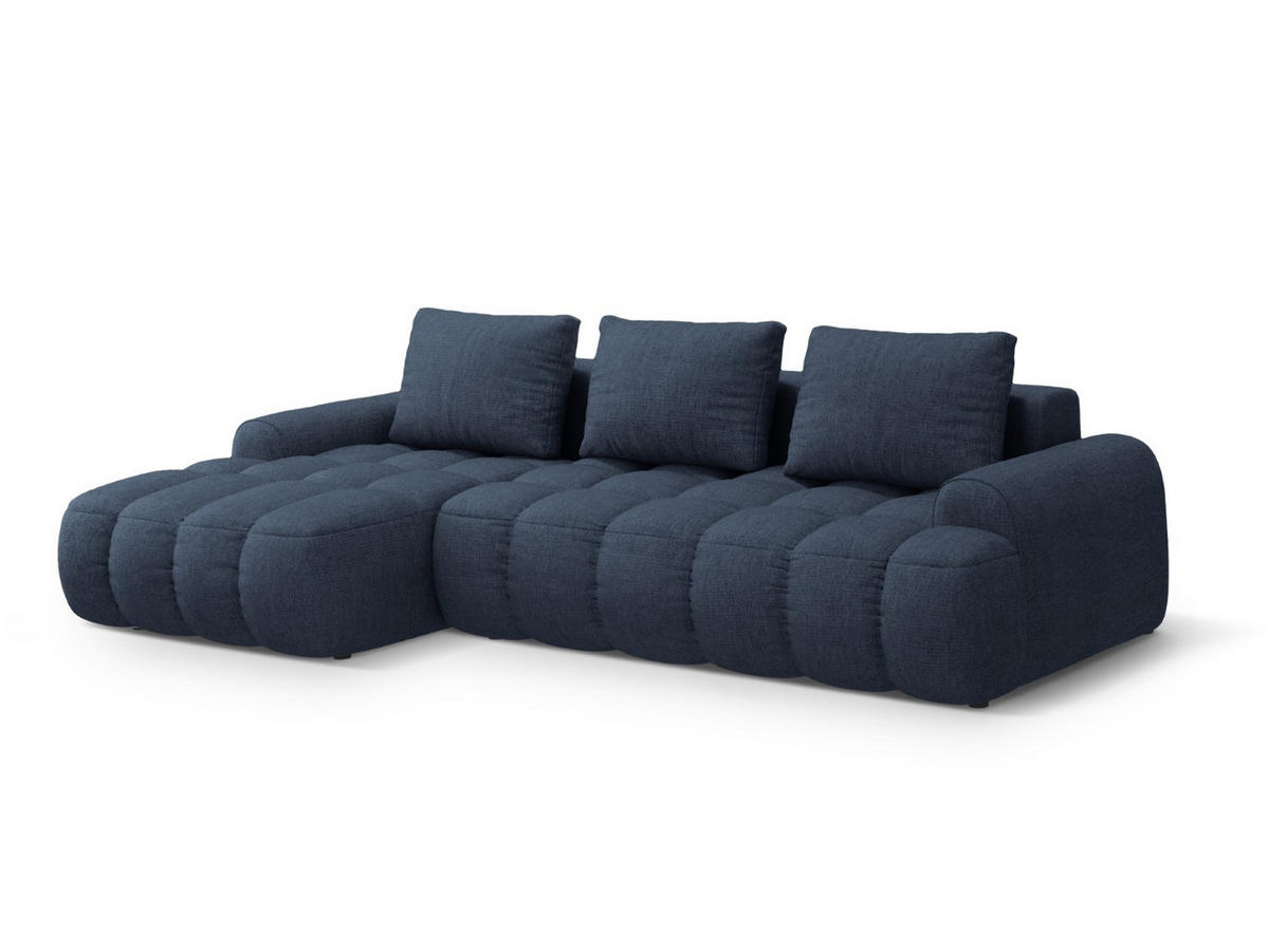 AUSKLAPPBARES-ECKSOFA links mit Container Linz aus strukturiertem Stoff dunkelblau 3 Sitzplätze - Dunkelblau, Textil (142/275cm) - Cosmopolitan Design