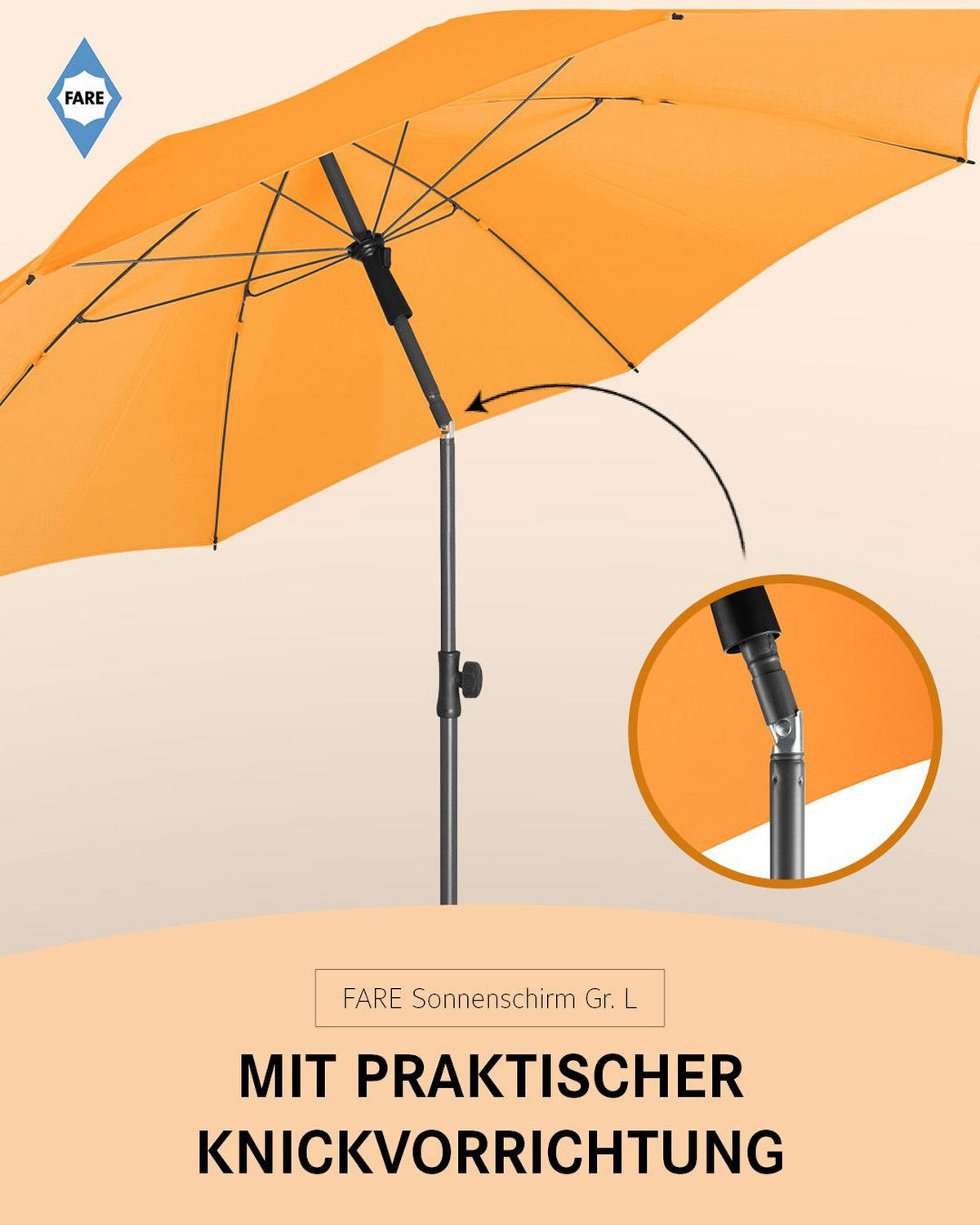 SONNENSCHIRM 200/200/126 cm - Orange, Kunststoff (200/200cm) - FARE