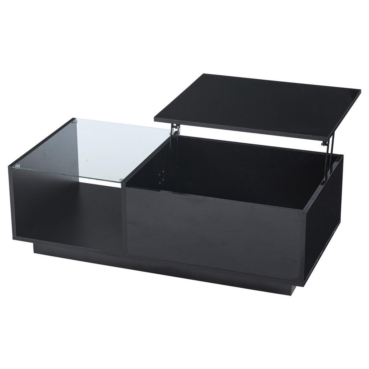 COUCHTISCH 100x50cm LED Höhenverstellbar Schwarz Hochglanz Stauraum - Schwarz, Holz (109.22/57.15/12.7cm) - FLIEKS