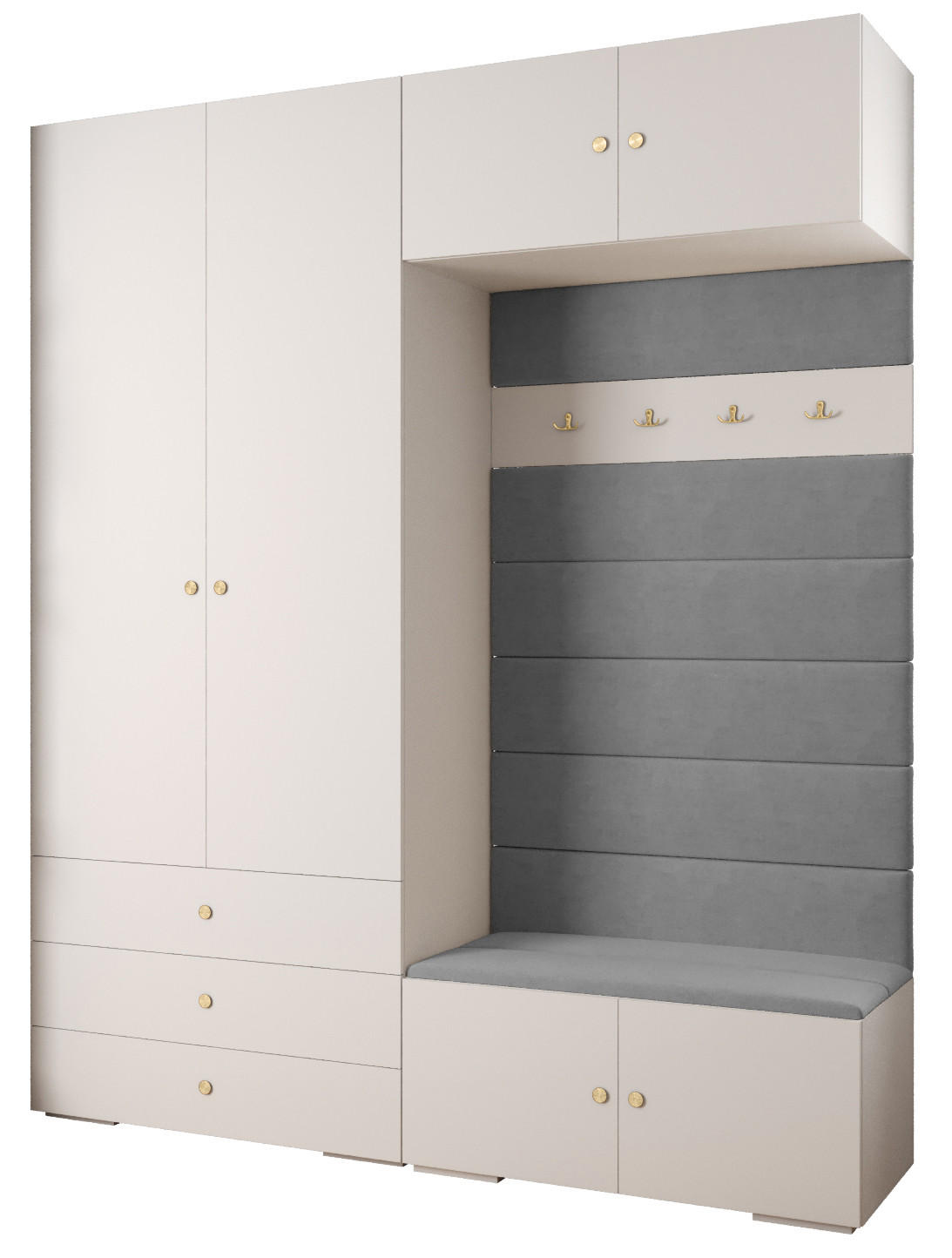 Abiks Möbel Garderoben-Set Weiß, Grau, Gold 200x236.7x47 cm