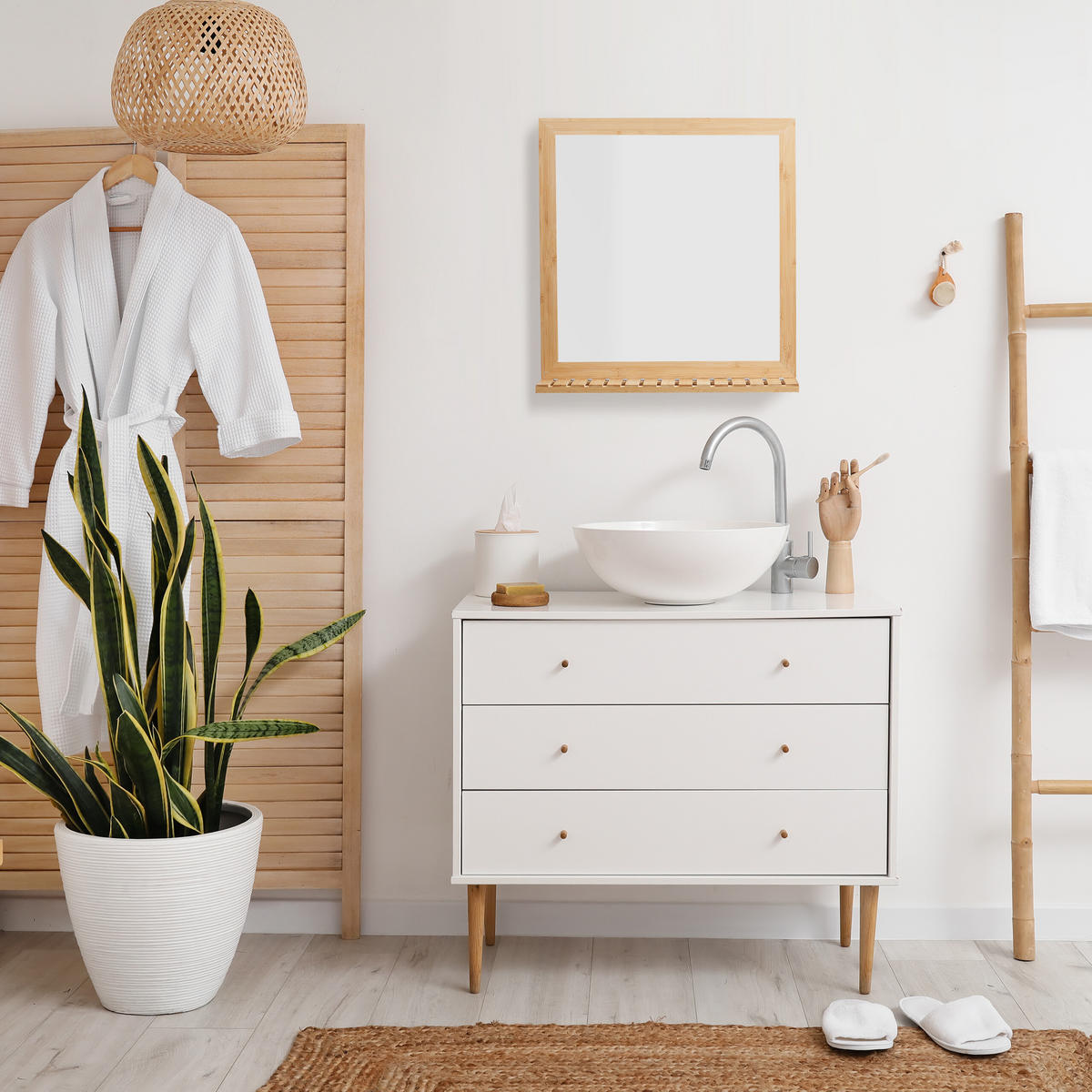 WANDSPIEGEL - Hellbraun, Glas/Holz (60/61.5/12cm) - Relaxdays