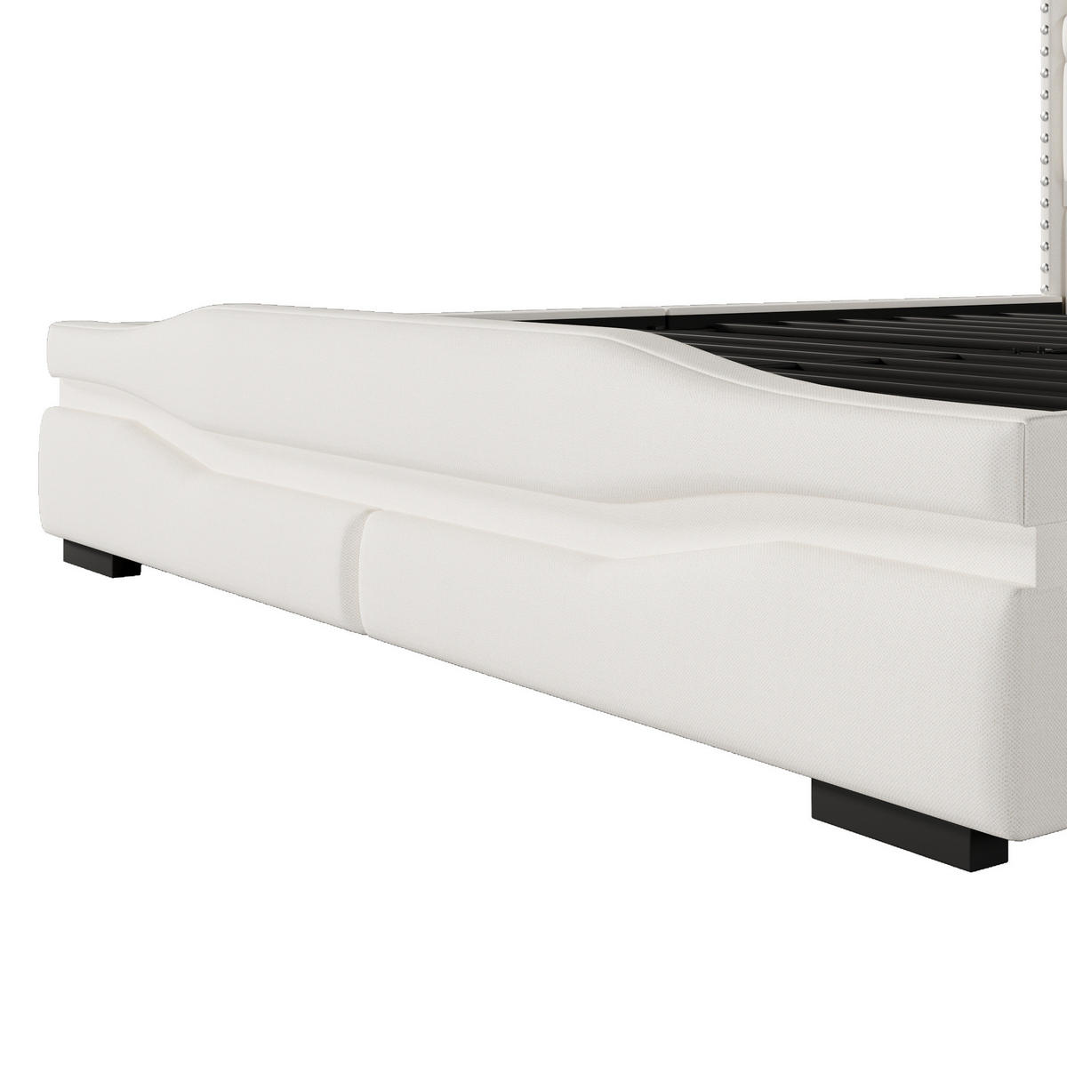 POLSTERBETT aus Leinen und MDF 160x200 cm Beige mit hydraulischem Stauraum, LED und USB-C - Beige, Textil (160/200cm) - IVMEU
