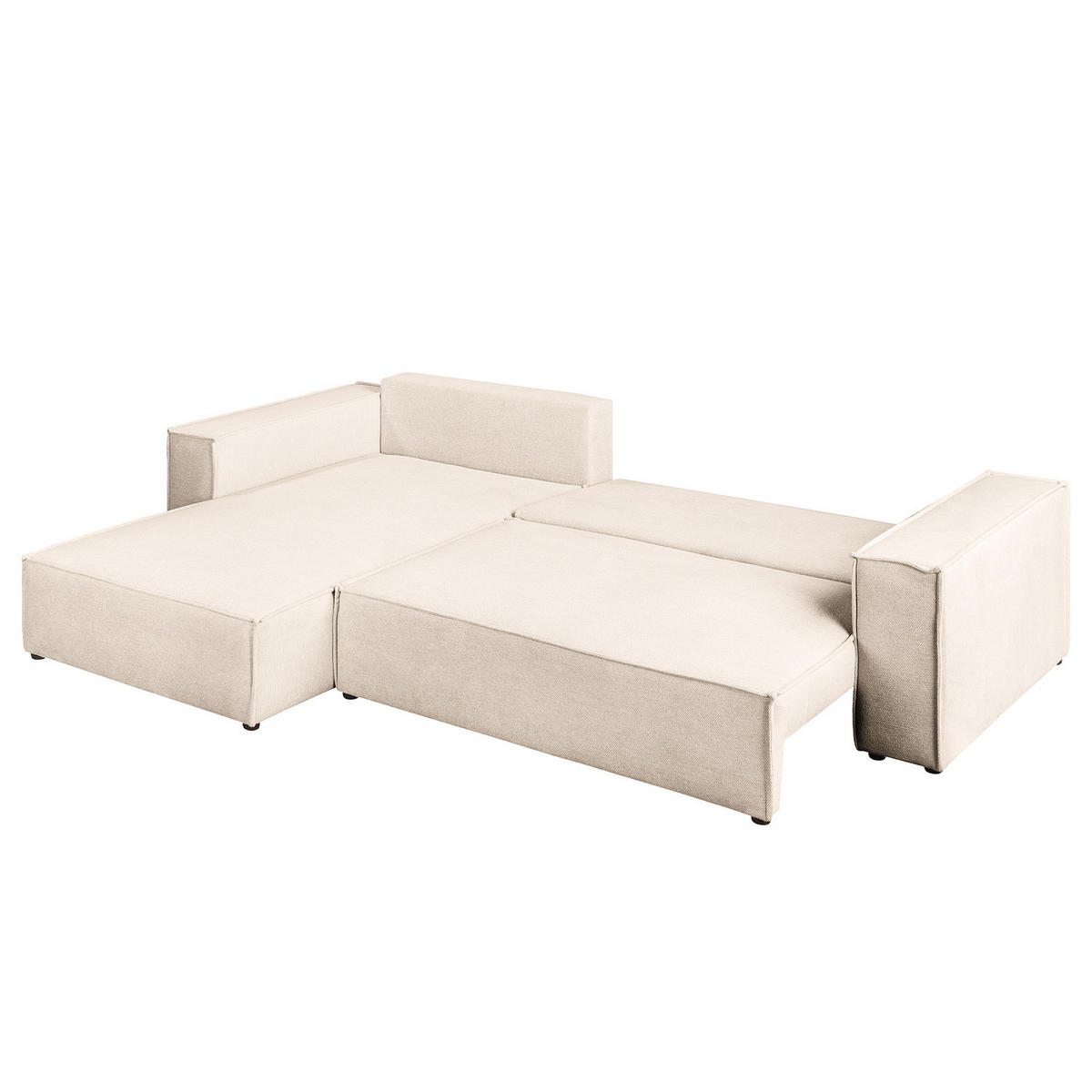 ECKSOFA mit Schlaffunktion - 290 cm - Beige/Schwarz, Kunststoff/Textil (290/185cm) - home24
