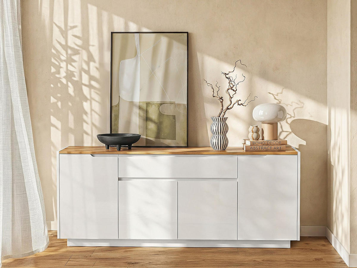 SIDEBOARD - 160 cm x 40 cm - Holz, Platte - Naturfarben Hell, Weiß AMANI - Naturfarben/Weiß, Holz (160/76/40cm) - Vente-Unique