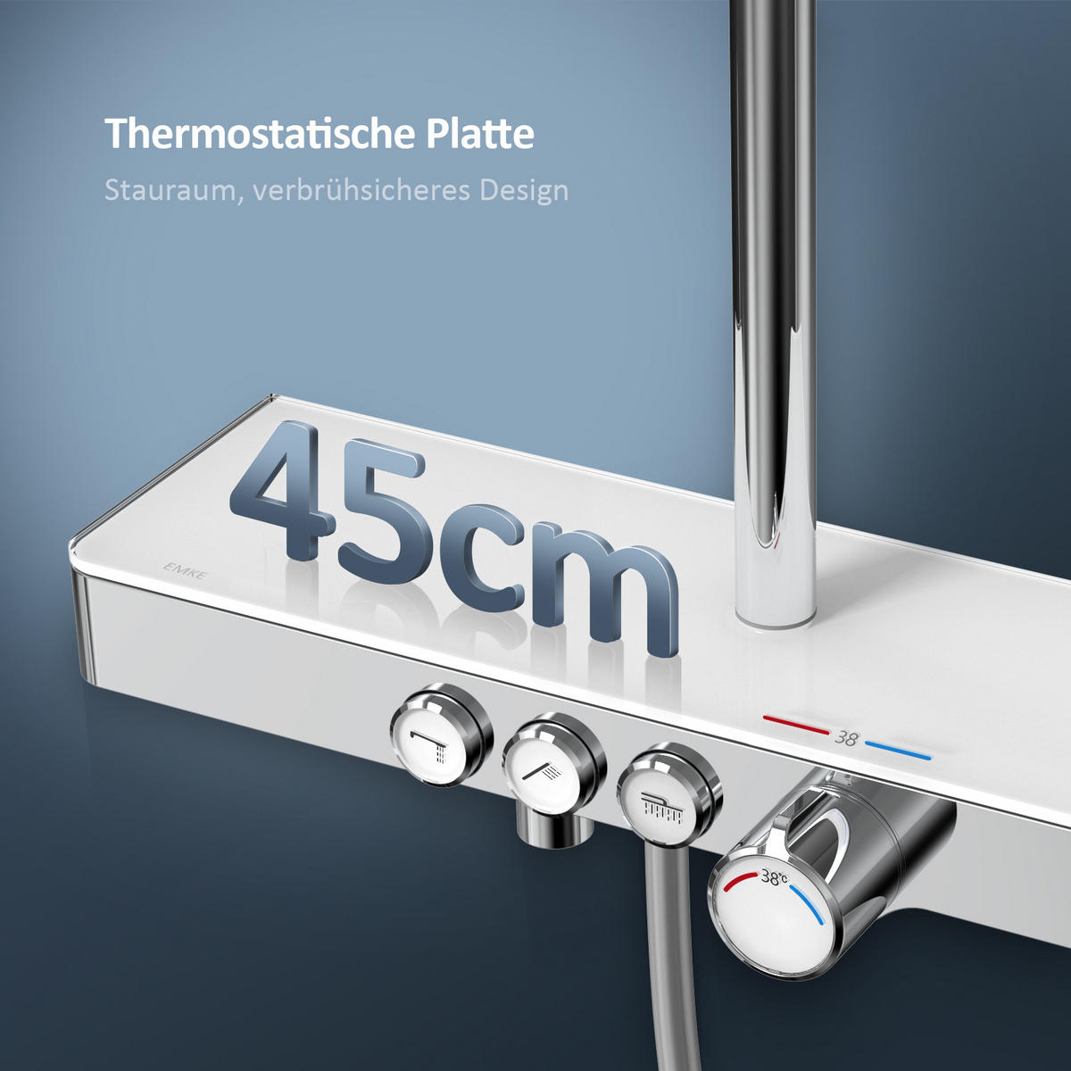 ÜBERKOPFBRAUSESET mit Drei Wasserauslassmethoden Thermostat mit Ablage Chrom - Chromfarben, Metall (44.5/127/45cm) - EMKE