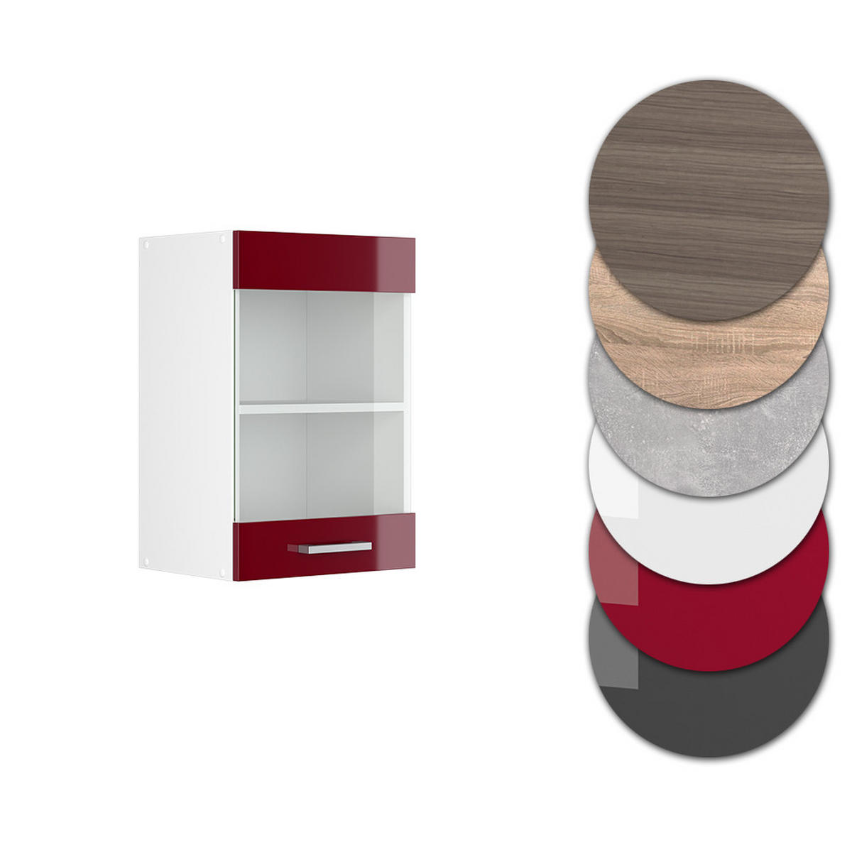 KÜCHENGLASSCHRANK R-Line Rot Hochglanz 40 cm - Rot/Weiß, Holzwerkstoff (40/60/31cm) - Vicco