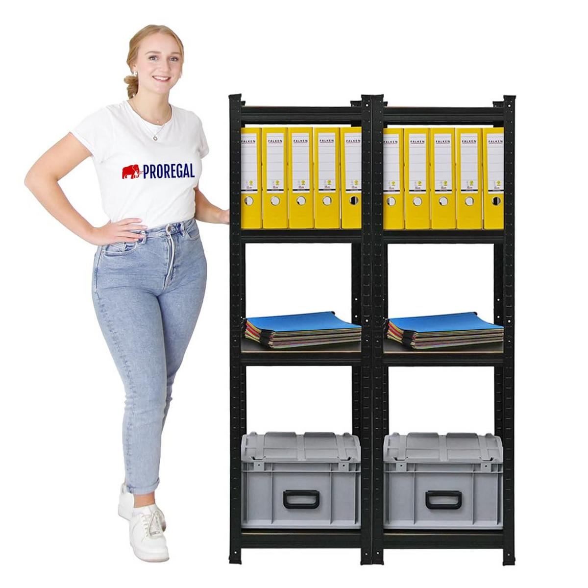 WOHNREGAL Ragnar 2er-Set mit 2x 150x45x45 cm Fachlast 100 kg Matt Schwarz - Schwarz, Metall (90/150/45cm) - PROREGAL