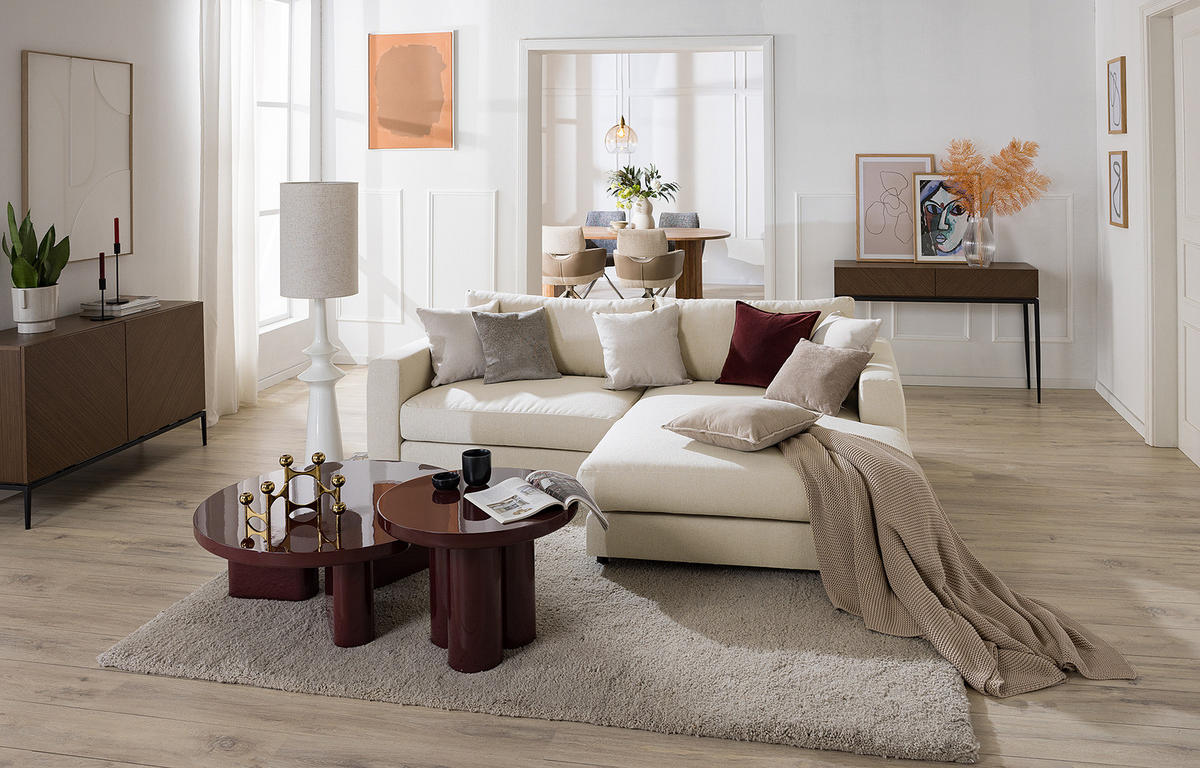 ECKSOFA mit Longchair - Beige/Schwarz, Holz/Kunststoff (238/183cm) - home24