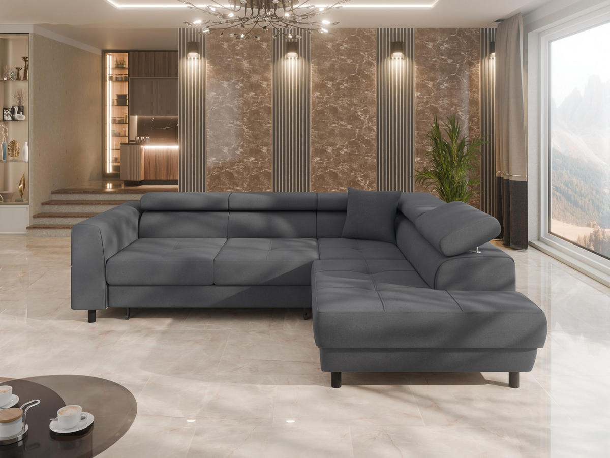 ECKSCHLAFSOFA Vena III mit Schlaffunktion und Bettkasten, Rechts montierbar, Grau - Grau, Holz (254/199cm) - Homesy