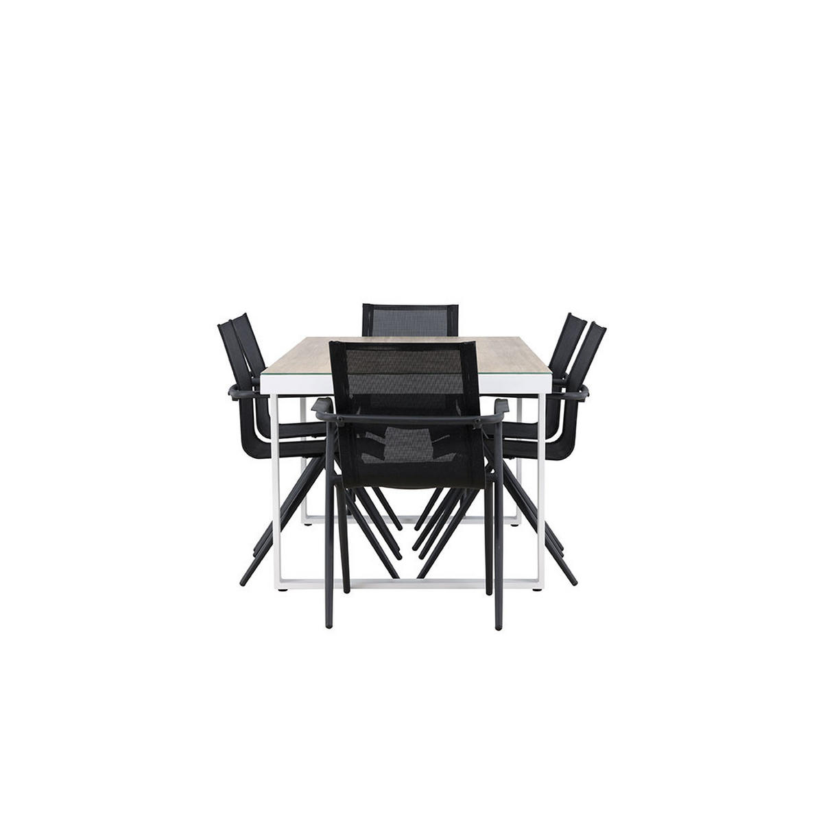 GARTENSET, Merlo, Tisch Weiß, Stühle Schwarz, Metall / Stoff, 90 x 200 x 75 cm, 7-teilig - Weiß, Metall - ebuy24