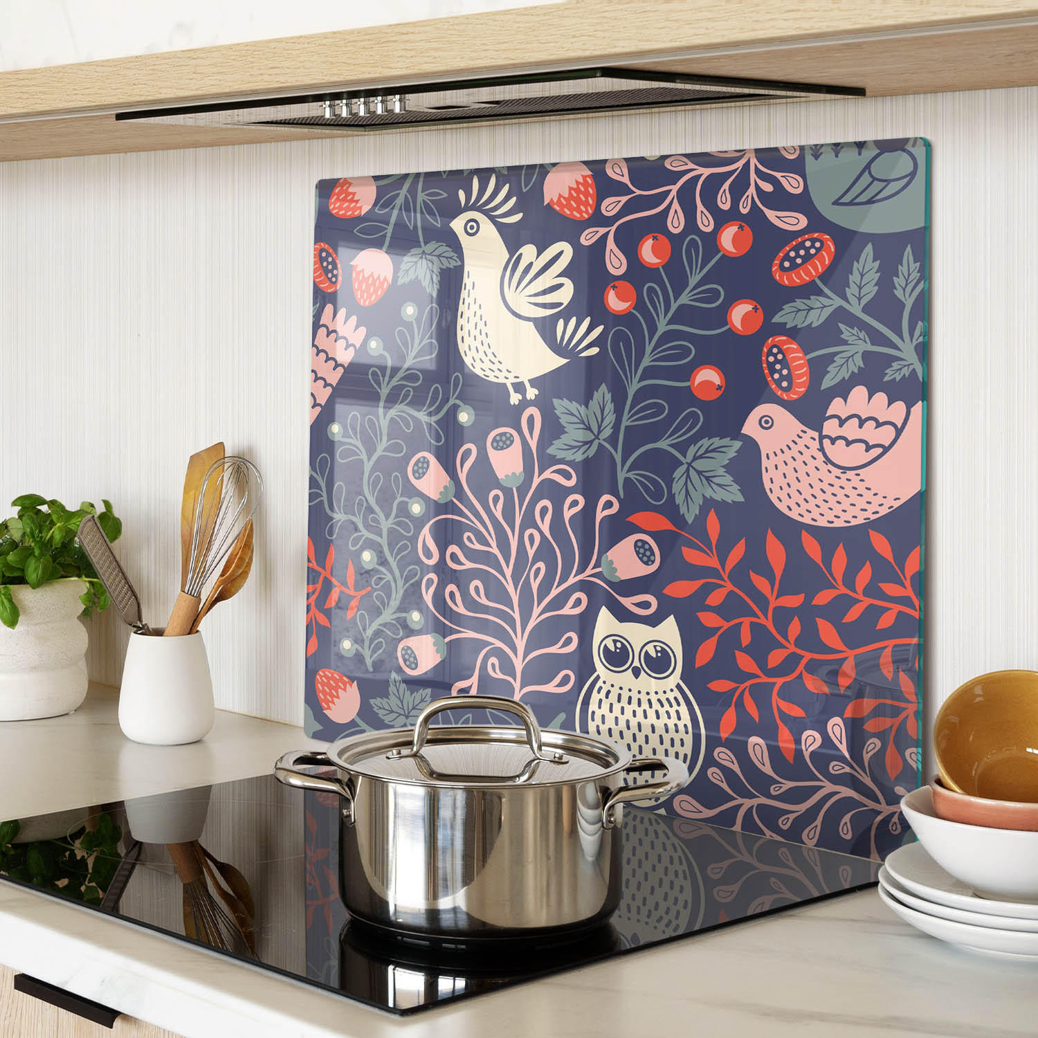 GLASPLATTE 60x52 cm Hühnereulenpflanze - Beige/Grau, Glas (60/0.4/52cm) - TULUP