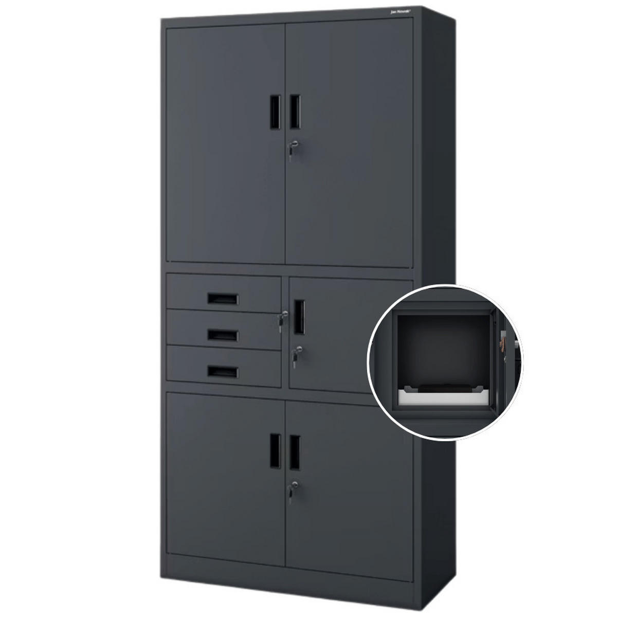 AKTENSCHRANK abschließbar GEDO mit Tresor 185x90x40cm Anthrazit - Anthrazit, Metall (90/185/40cm) - DELUKE