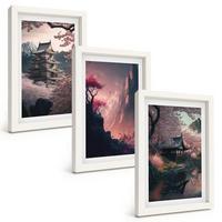 BILDER SET 3er Set - 20x30 cm Weißer Rahmen - Fantasielandschaften der japanischen Berge - Weiß, Kunststoff (20/30cm) - TULUP