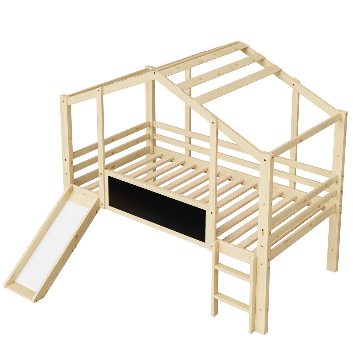HOCHBETT 90/200 cm aus Massivholz – mit Rutsche, Leiter und Rausfallschutz - Naturfarben, Holz (90/200cm) - BEAOK