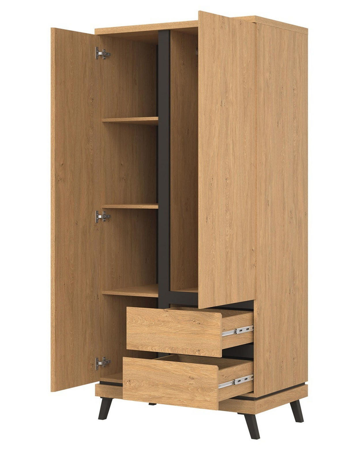 JUGENDZIMMER Art Set B mit Bett 120 x 200 - Steineiche / Schwarz - Eichefarben/Schwarz, Holzwerkstoff (128/106/220cm) - QMM TraumMöbel