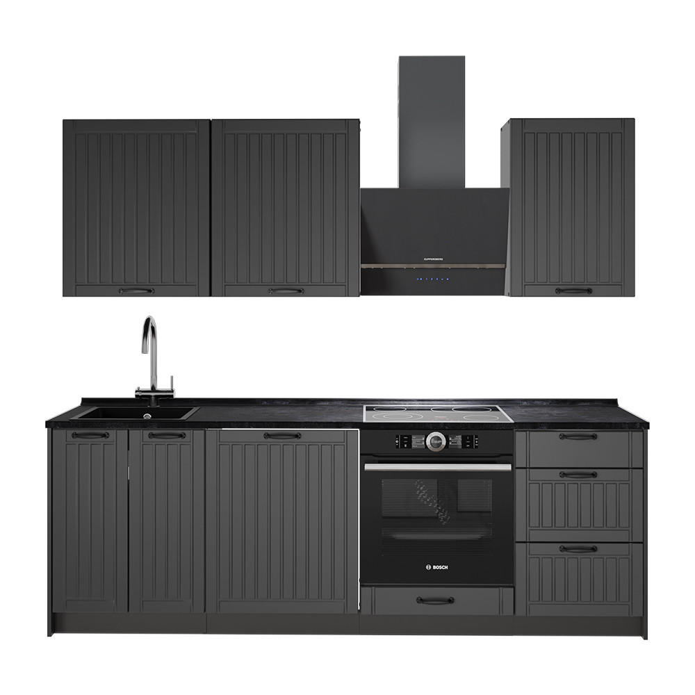 KÜCHENZEILE Fame-Line, Dunkelgrau/Anthrazit, 230 cm ohne Arbeitsplatte - Dunkelgrau/Anthrazit, Holzwerkstoff (230/82/51.6cm) - Vicco