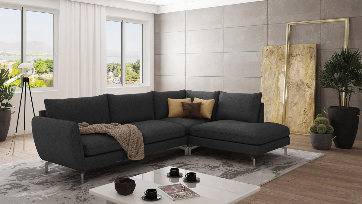 ECKSOFA Elou Graphit Microfaser - Chromfarben/Graphitfarben, Holz/Textil (277/200cm) - S-Style Möbel