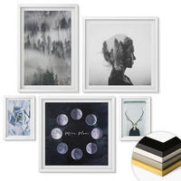 WANDBILDER 5er-Set - 50x50 cm & 20x30 cm & 40x60 cm Weißer Rahmen - Waldnebel, Mond, Schädel, Frau - Weiß, Kunststoff (40/60cm) - ArtPrintCave
