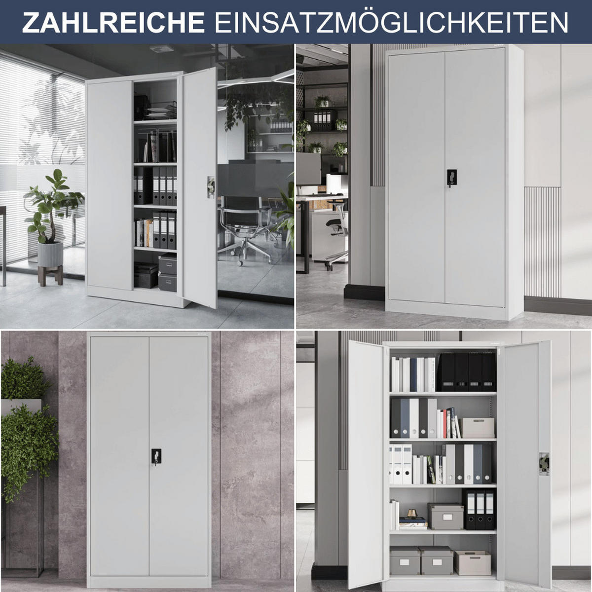 AKTENSCHRANK abschließbar KADO mit Flügeltüren 185x90x40cm Grau - Grau, Metall (90/185/40cm) - DELUKE