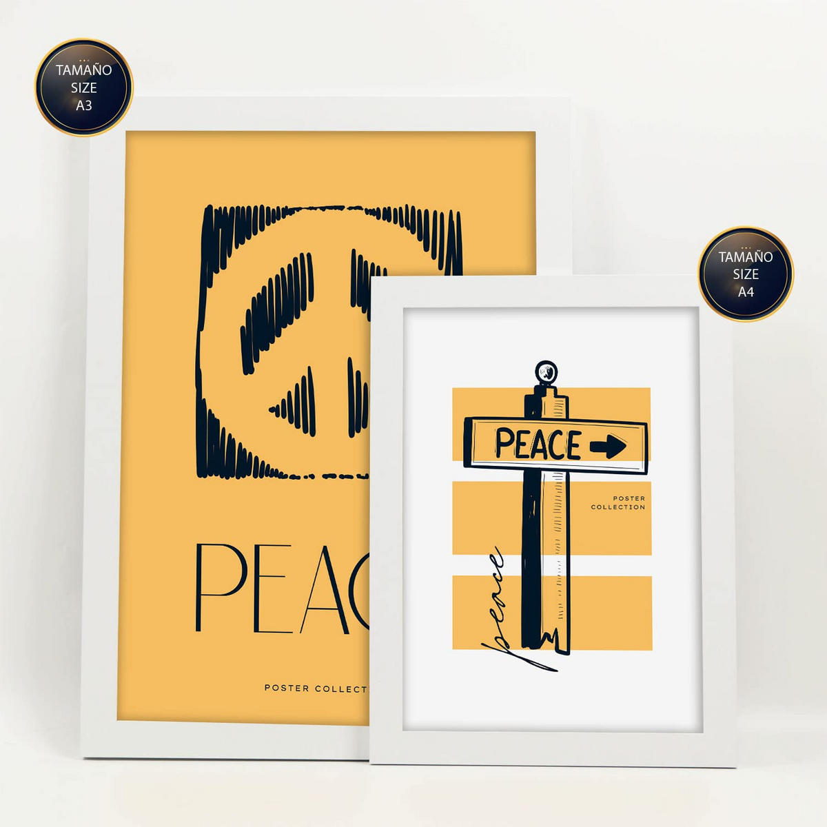 POSTER Set Mit 6 In Schwarzer Tinte Friedenszeichen Kunstdrucke Von Meer Und Ozean Für Innenarchitektur A3 & A4 Weißer Rahmen - Weiß, Papier (29/3cm) - Nacnic