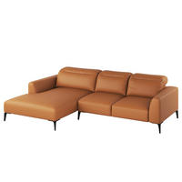 ECKSOFA mit Longchair - Cognac/Schwarz, Leder/Metall (265/180cm) - home24