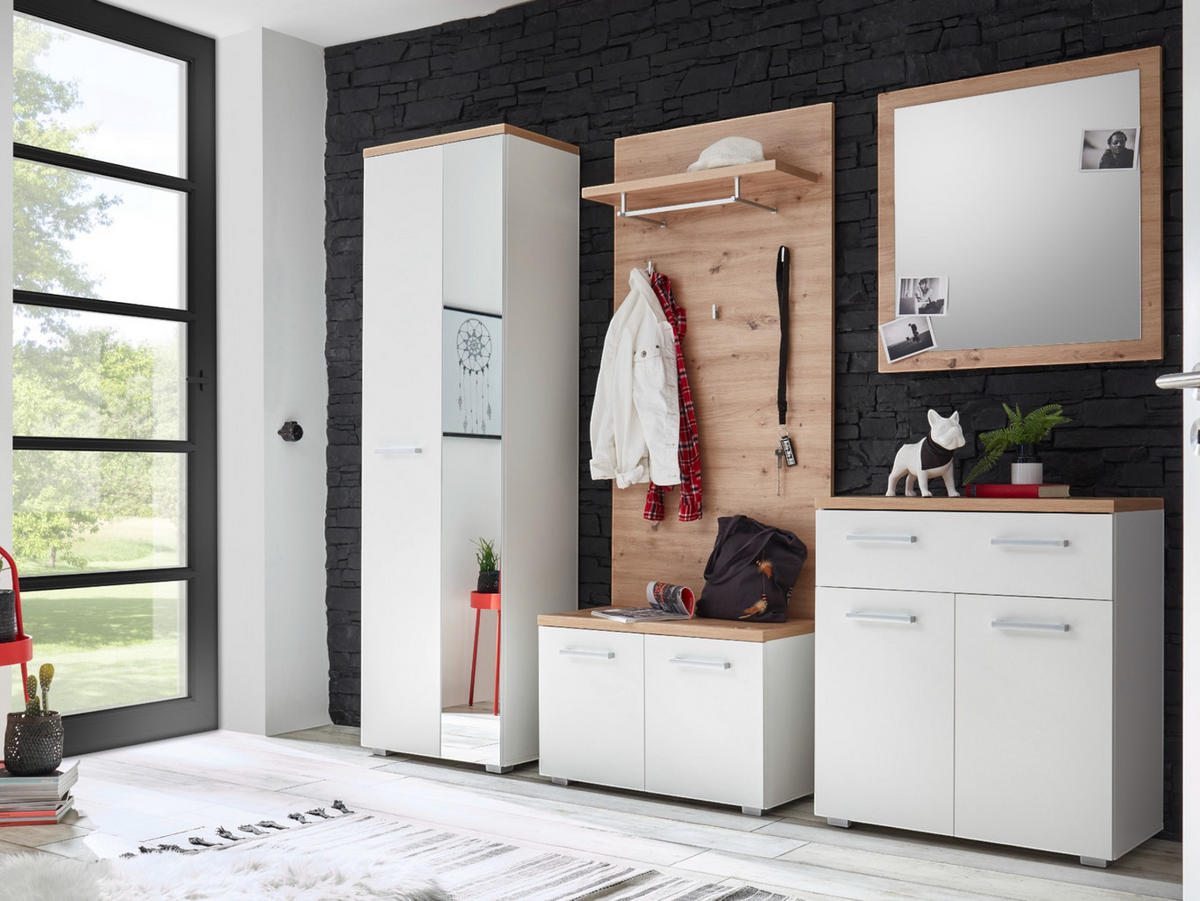 GARDEROBE 5-teilig in 256/198/38 cm - Weiß, Holz (256/198/38cm) - moebel dich auf