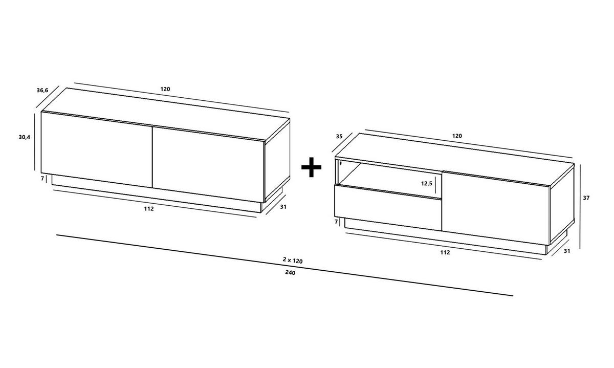 TV-LOWBOARD 2-er Set Enjoy Kaschmir Matt Loft Schublade 120 cm - Kaschmir, Holzwerkstoff (240/37/35cm) - Meble Lindner