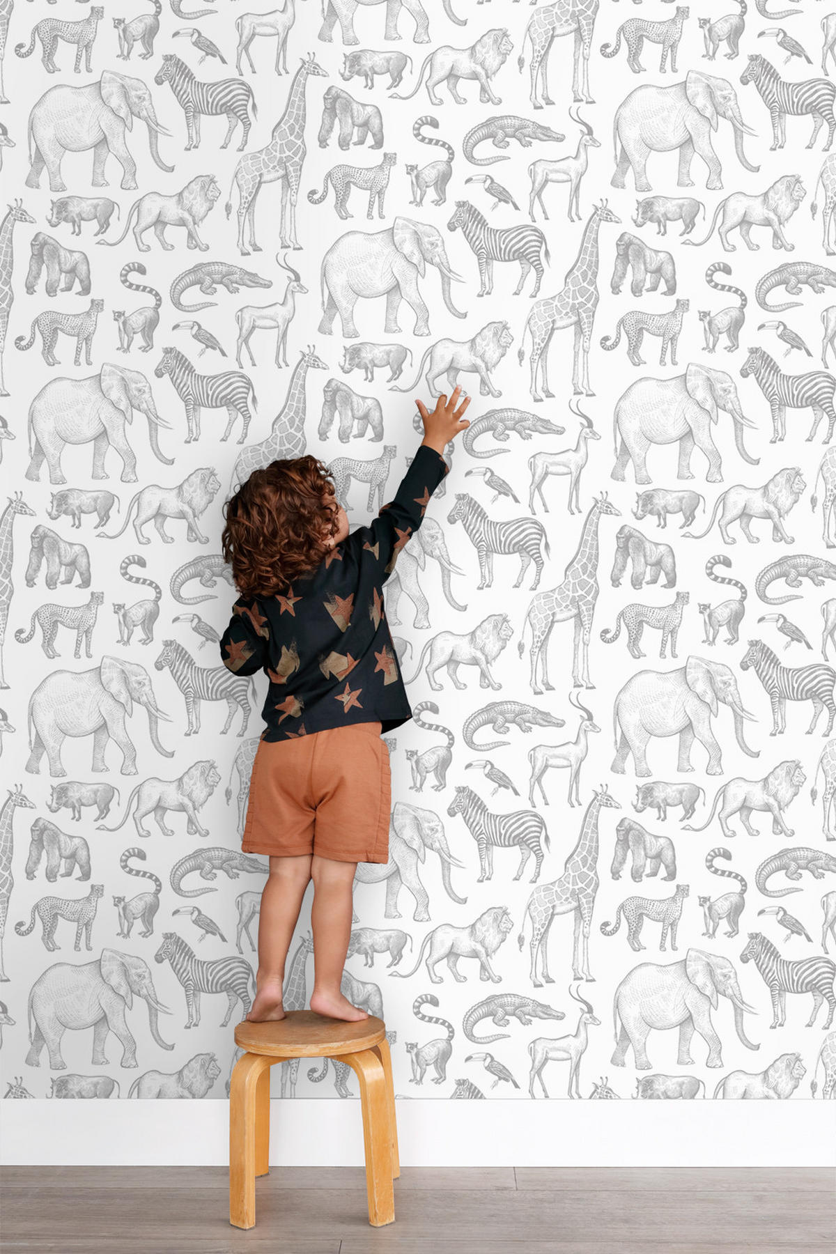 TAPETE Dschungeltiere 53 cm x 10.05 m - Weiß, Papier (53/0.1cm) - ESTAhome