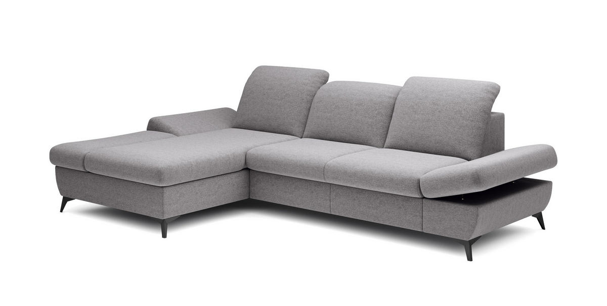 ECKSOFA FELICE L-S Hellgrau Geflochtener Stoff mit Schlaffunktion - Hellgrau, Holz (284/166cm) - MASSENO