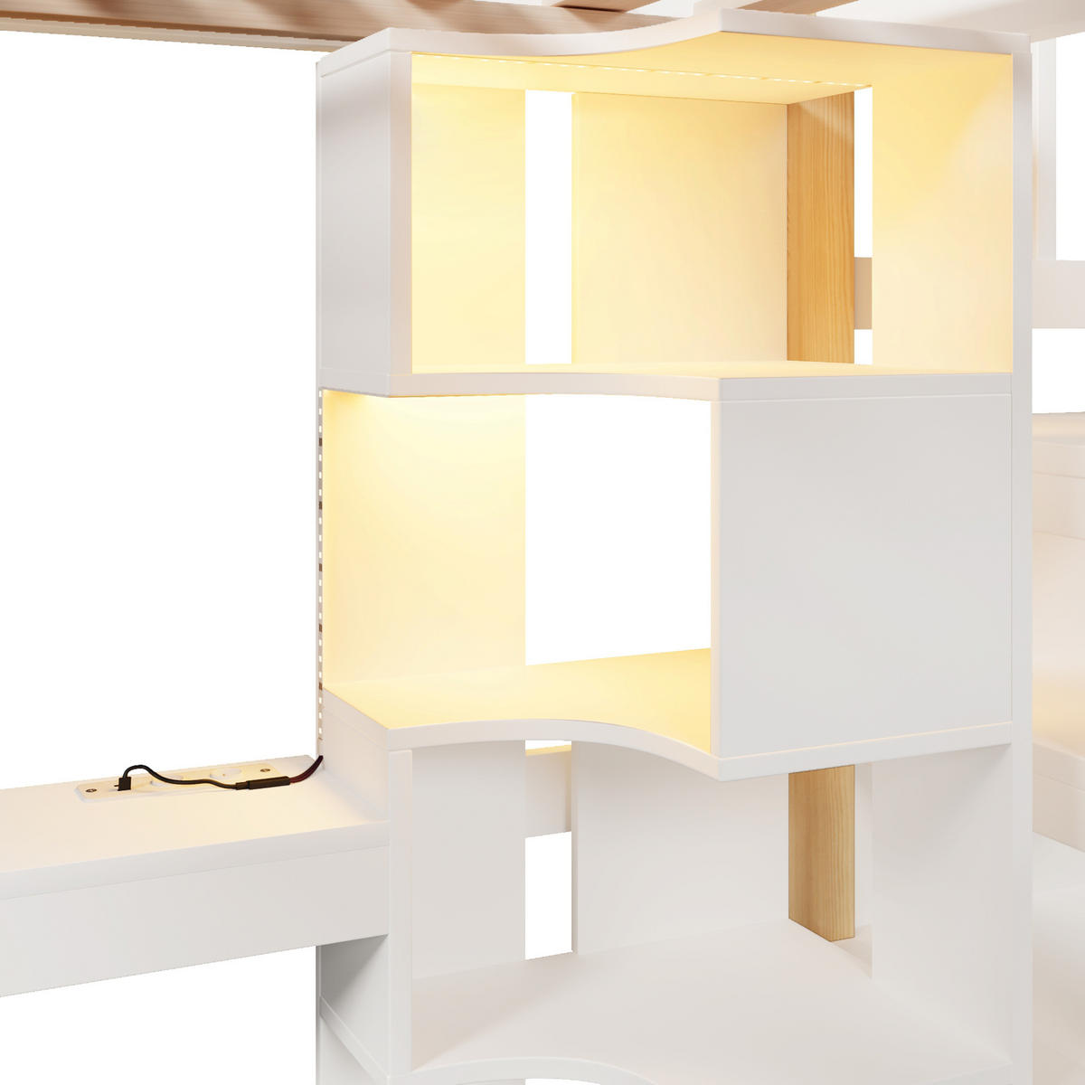 HOCHBETT 140/200 cm Weiß/Natur aus Kiefernholz und MDF mit Schreibtisch - Weiß, Holz (140/200cm) - OKMYHOME