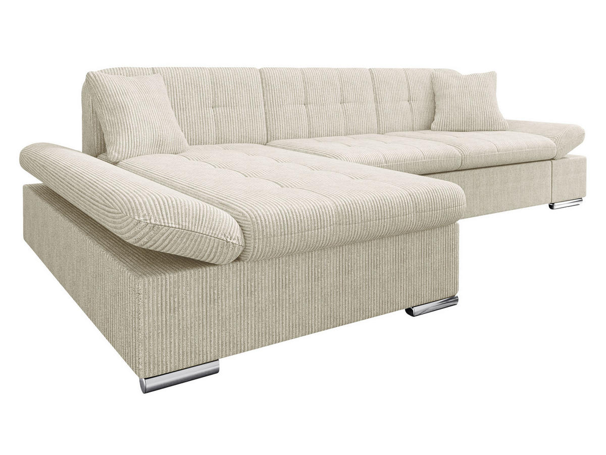 ECKSOFA Malwi Cord, Seite: Links - Creme, Holz/Textil (278/161cm) - MIRJAN24