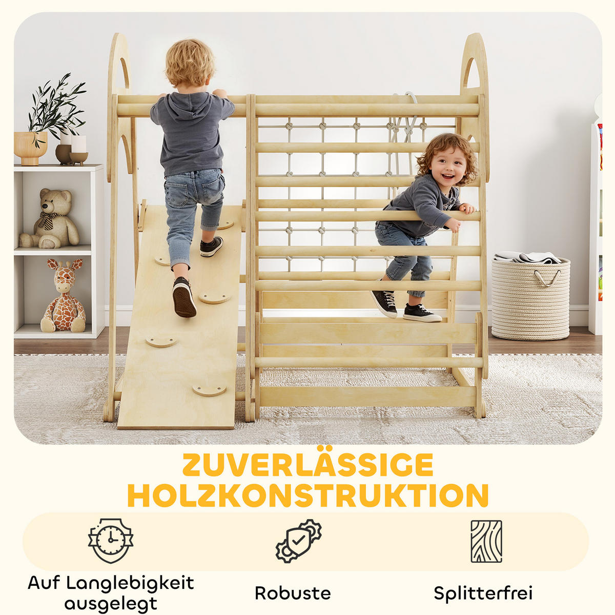 KLETTERGERÜST 6-in-1 DE-09878 Holz - Naturfarben, Holz (120/59/108cm) - ComfortXL