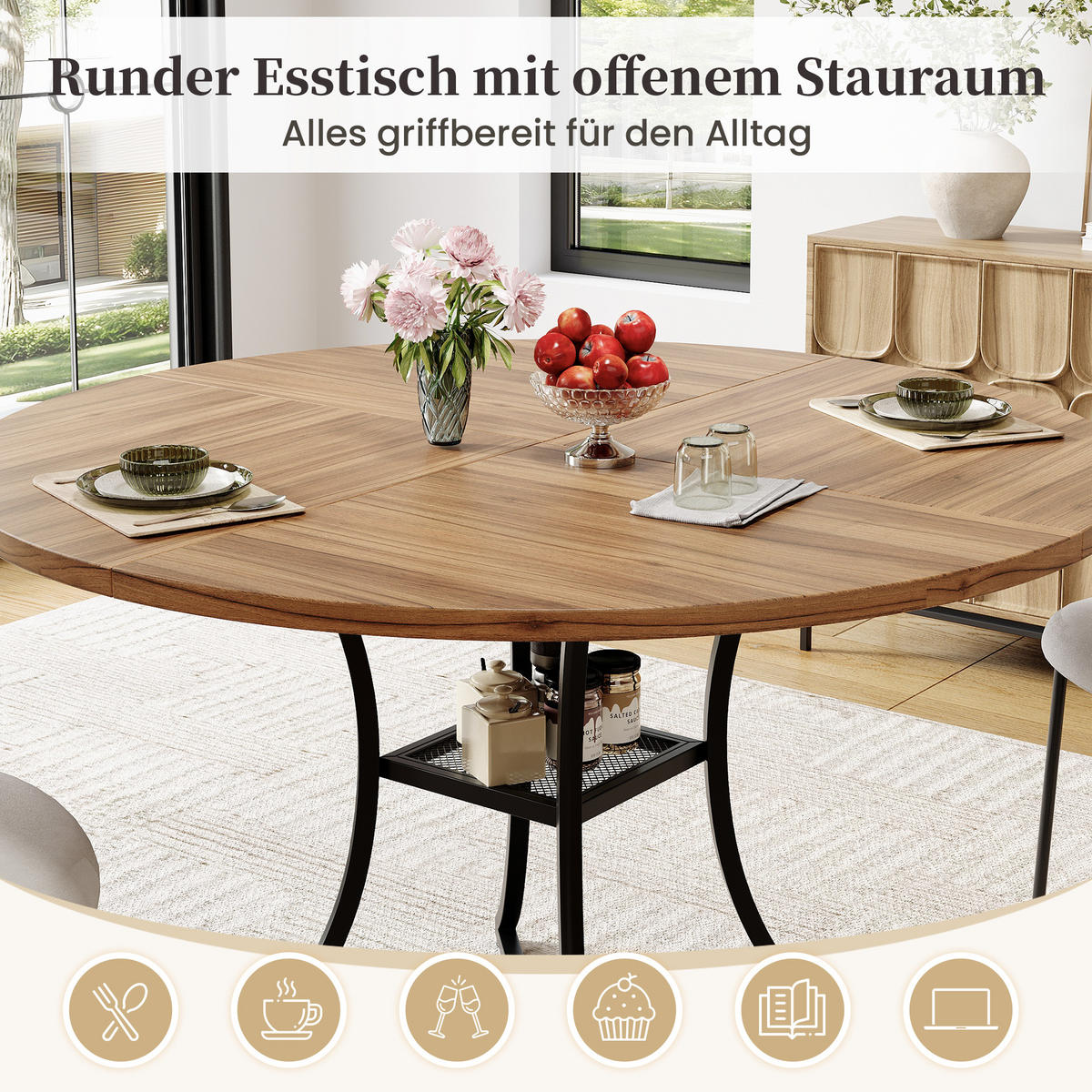 ESSTISCH 100/75 cm mit Ablagefläche DE-39846 Walnussoptik - Walnussfarben, Holzwerkstoff (100/100/75cm) - ComfortXL