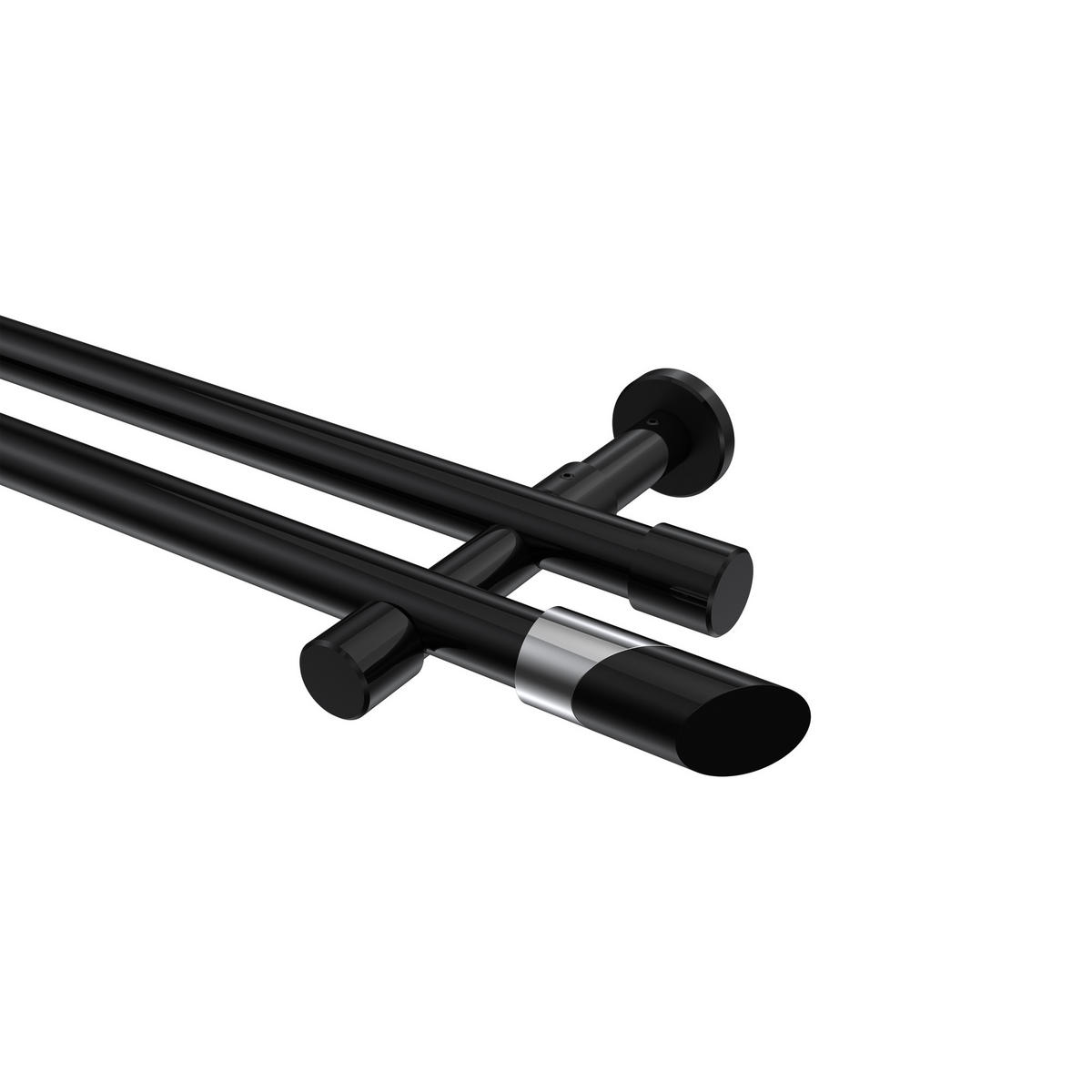 GARDINENSTANGEN-SET Prestige Verano 320 cm (geteilt in 2 x 160 cm), 2-läufig (ohne Ringe), 20 mm Ø Schwarz - Chromfarben/Schwarz, Metall (320cm) - INTERDECO