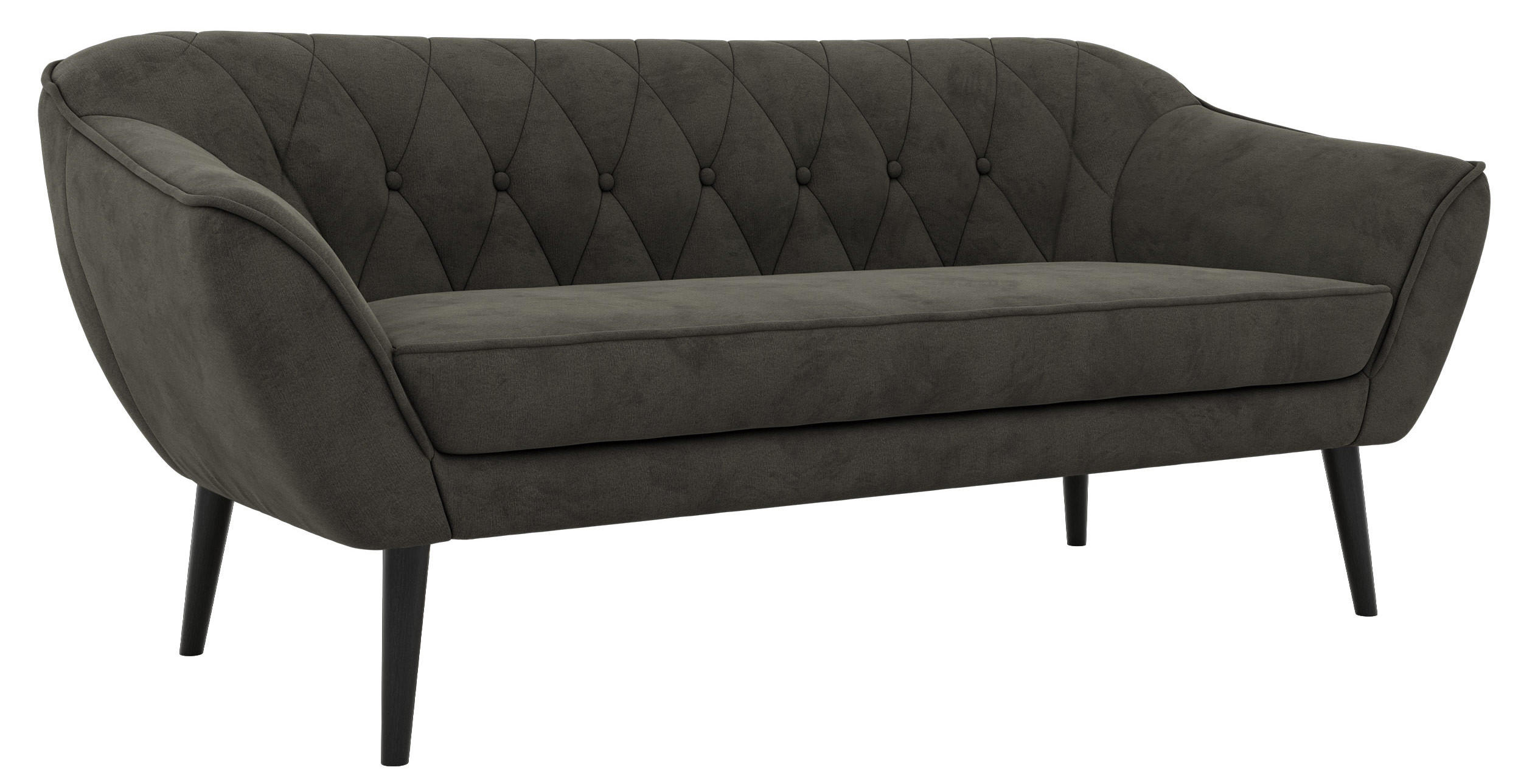3-SITZER-SOFA PIRS - Dunkelgrau Velvet - Schwarze Beine - Dunkelgrau/Schwarz, Holzwerkstoff/Textil (180/75/74cm) - MKS