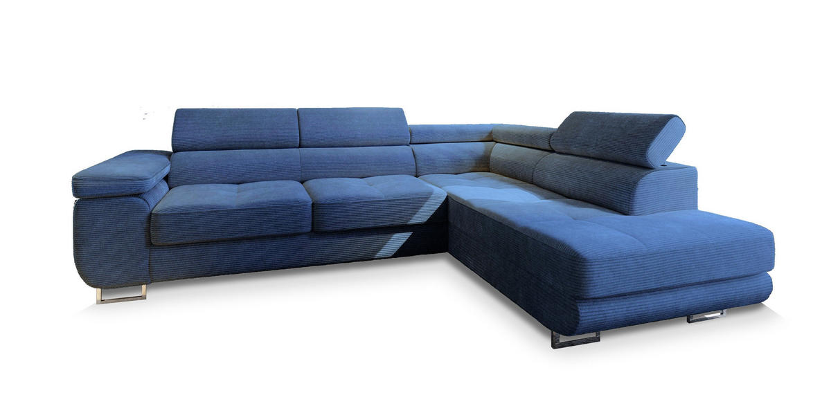 ECKSOFA APIRO R-S Blau Kordstoff mit Schlaffunktion - Blau, Holz (276/202cm) - MASSENO