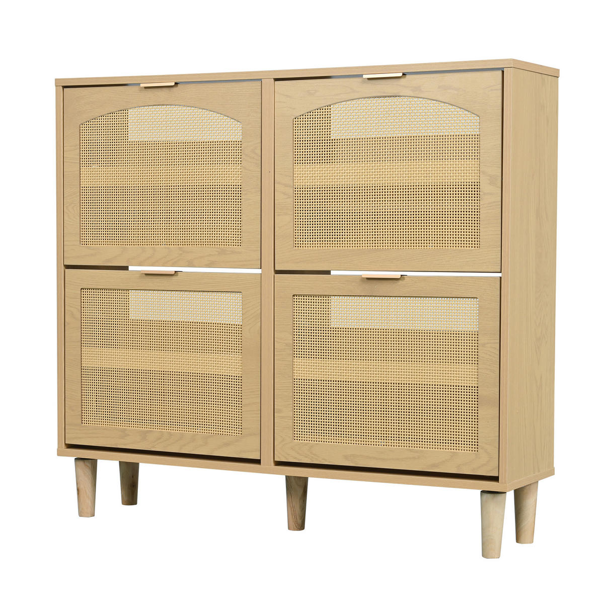 SCHUHSCHRANK mit 4 Klappen 100 x 25 x 90 cm Light Oak Rattanoptik - Braun, Holz (25/90/100cm) - Beauniv
