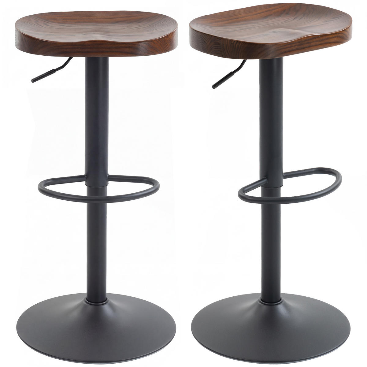 BARHOCKER 2er-Set DE-08046 Sattelsitz aus Ulmenholz, höhenverstellbar, 360° drehbar Dunkelbraun - Dunkelbraun, Holz (41.5/82/41.5cm) - ComfortXL
