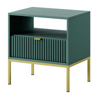 NACHTTISCH Kioto in Grün mit goldenen Beinen + goldener Griff mit geriffelter Front - Smaragdgrün/Goldfarben, Holzwerkstoff/Metall (54/56/39cm) - Ravio