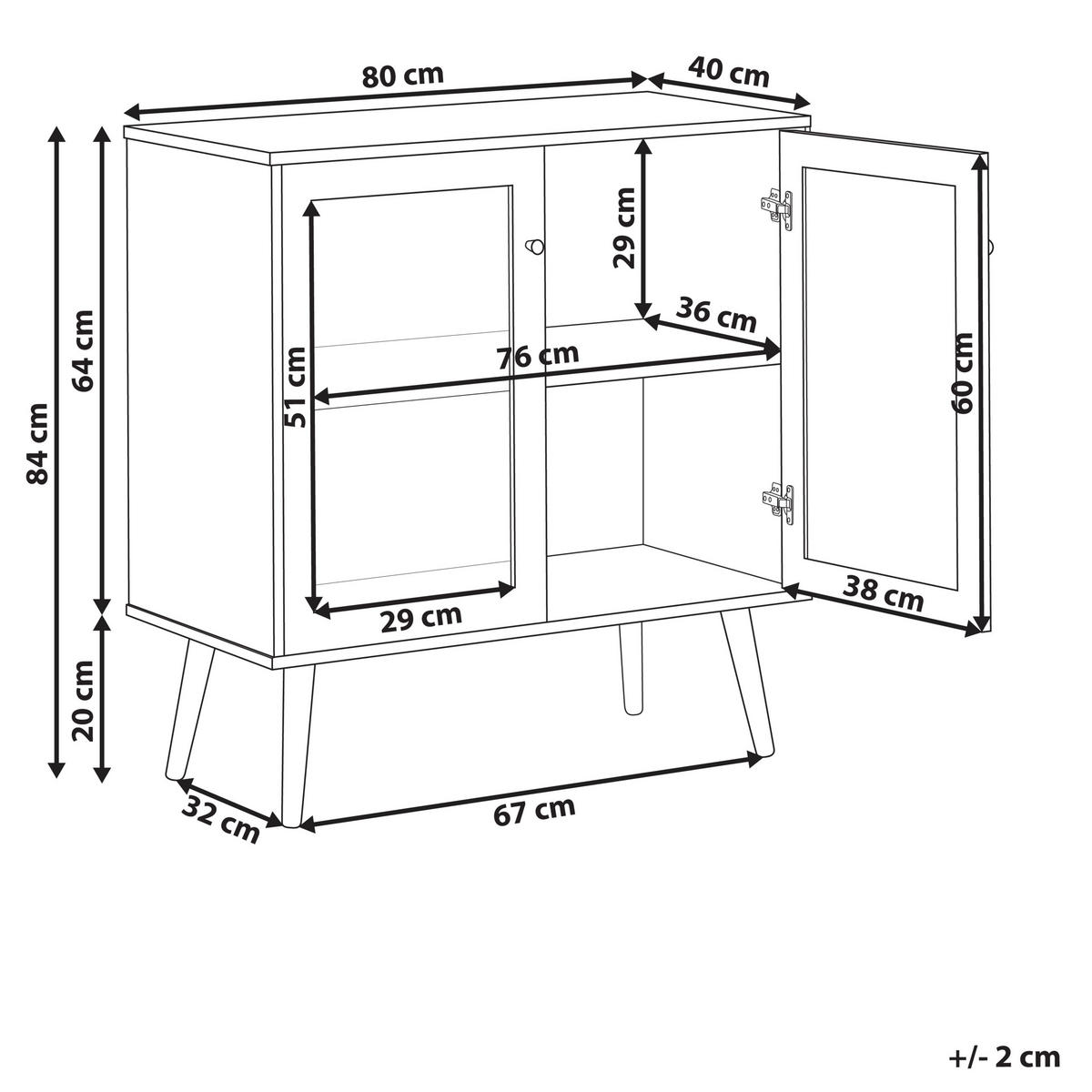 SIDEBOARD mit Glastüren 80 cm Hellbraun Albany - Braun, Holzwerkstoff (80/84/40cm) - Beliani
