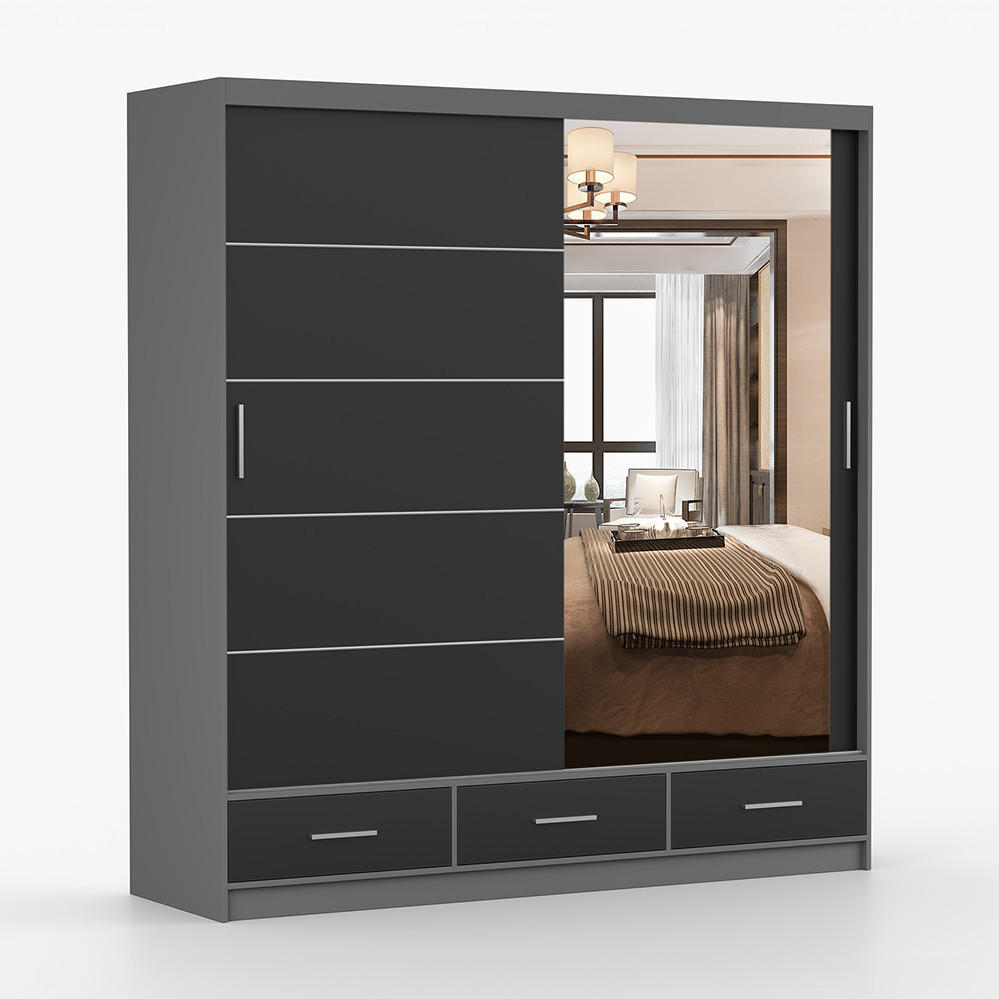 KLEIDERSCHRANK Florence 203 cm, 203/218/61, 2-türig, schwarz - Schwarz, Holzwerkstoff (203/218/61cm) - imoebel24