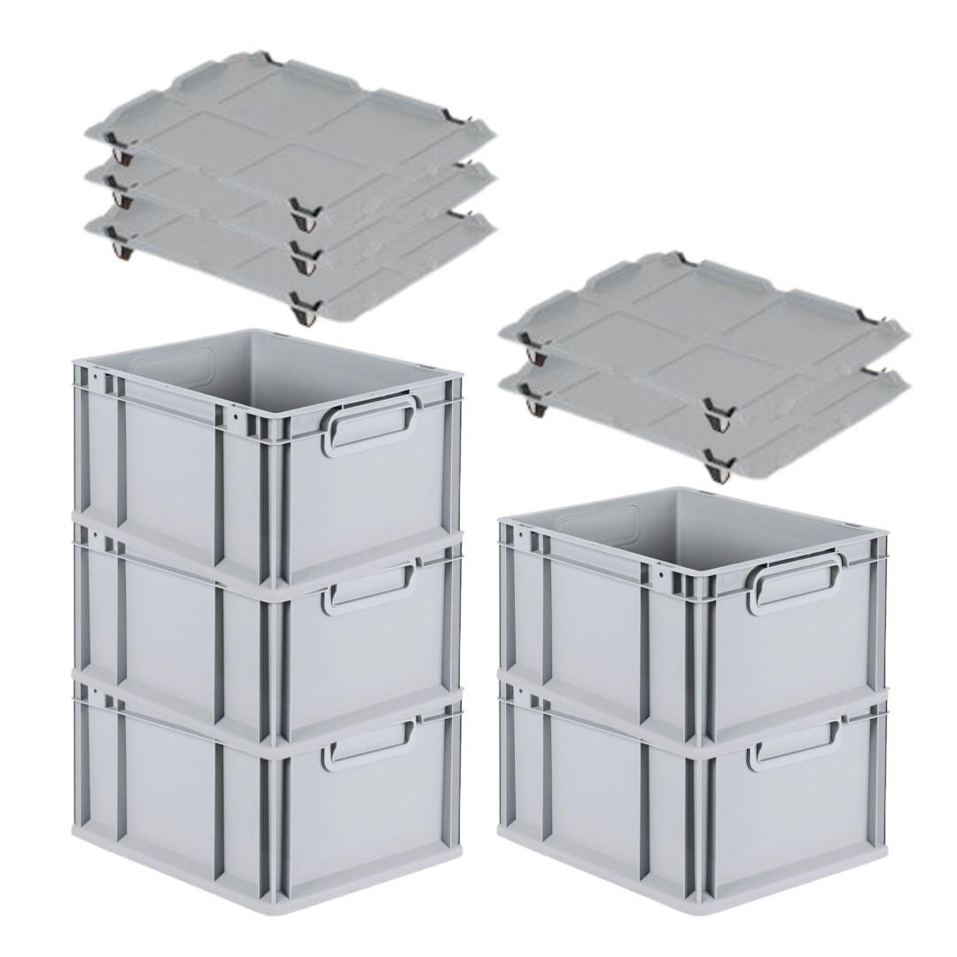 EUROBOX 5x Nextgen Economy Mit Auflagedeckel Grau/Schwarz Griffe Geschlossen - Schwarz, Kunststoff (30/22/40cm) - PROREGAL